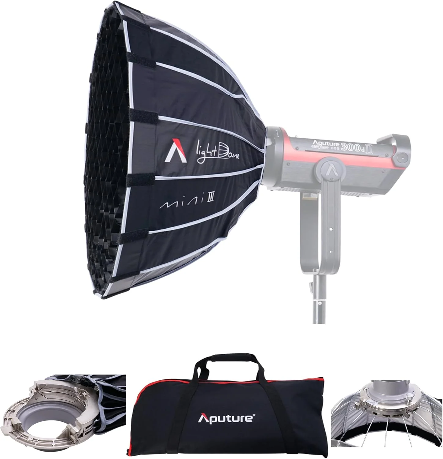 نرم باکس Aputure Light Dome Mini III، نرم باکس مانت Bowens، اصلاح کننده نور نرم تاشو سریع جدید برای نور ویدئویی Aputure Amaran 300c/150c/200xS/300D ii