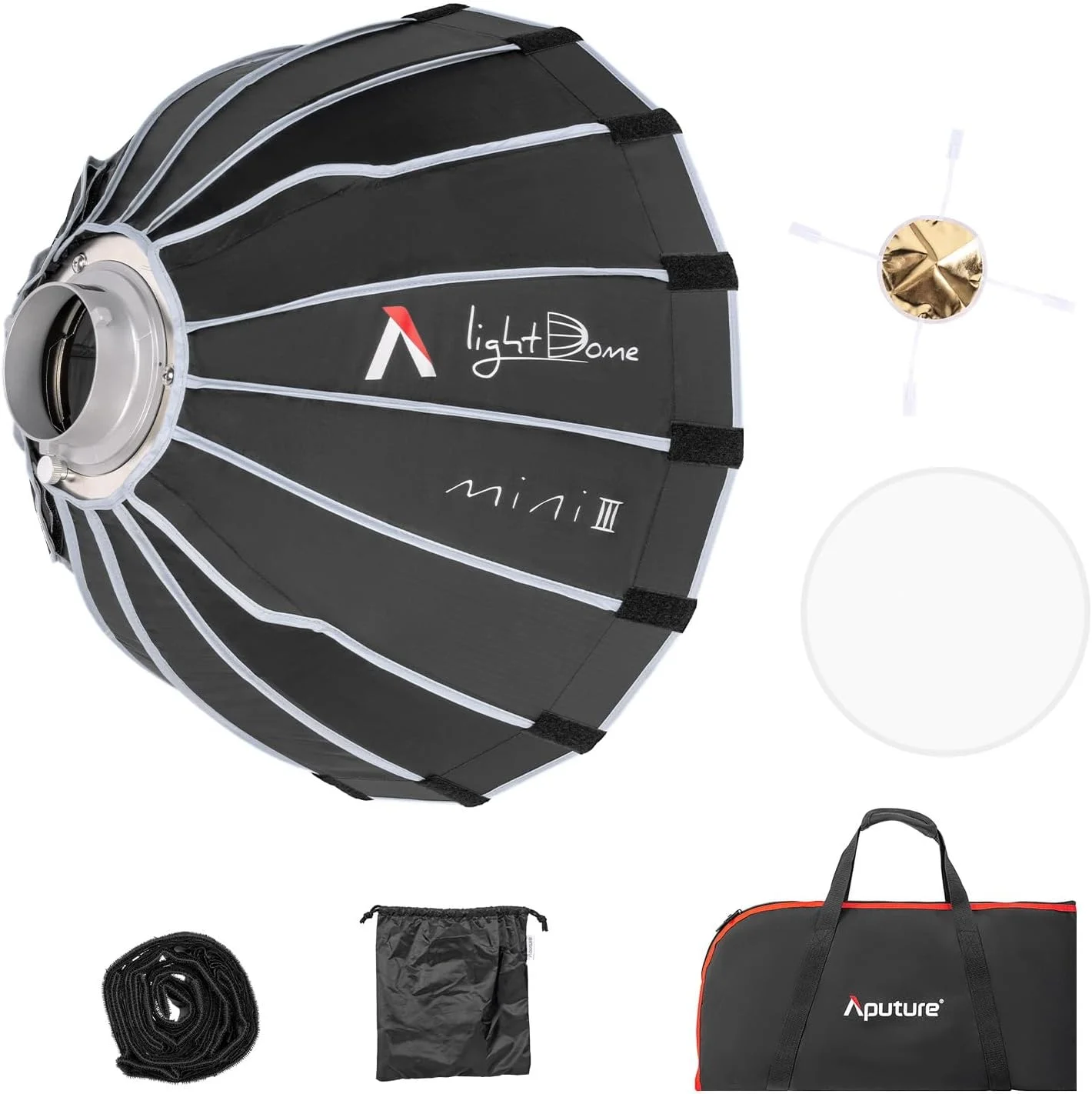 نرم‌باکس دایره‌ای تاشو سریع Aputure Light Dome Mini III با قطر ۶۰ سانتی‌متر و مانت بوئنز، طراحی فشرده و مناسب برای Amaran 150c 300c COB 60d/x S, 100d/x S, 200d/x S, LS C300dII, LS 600c Pro