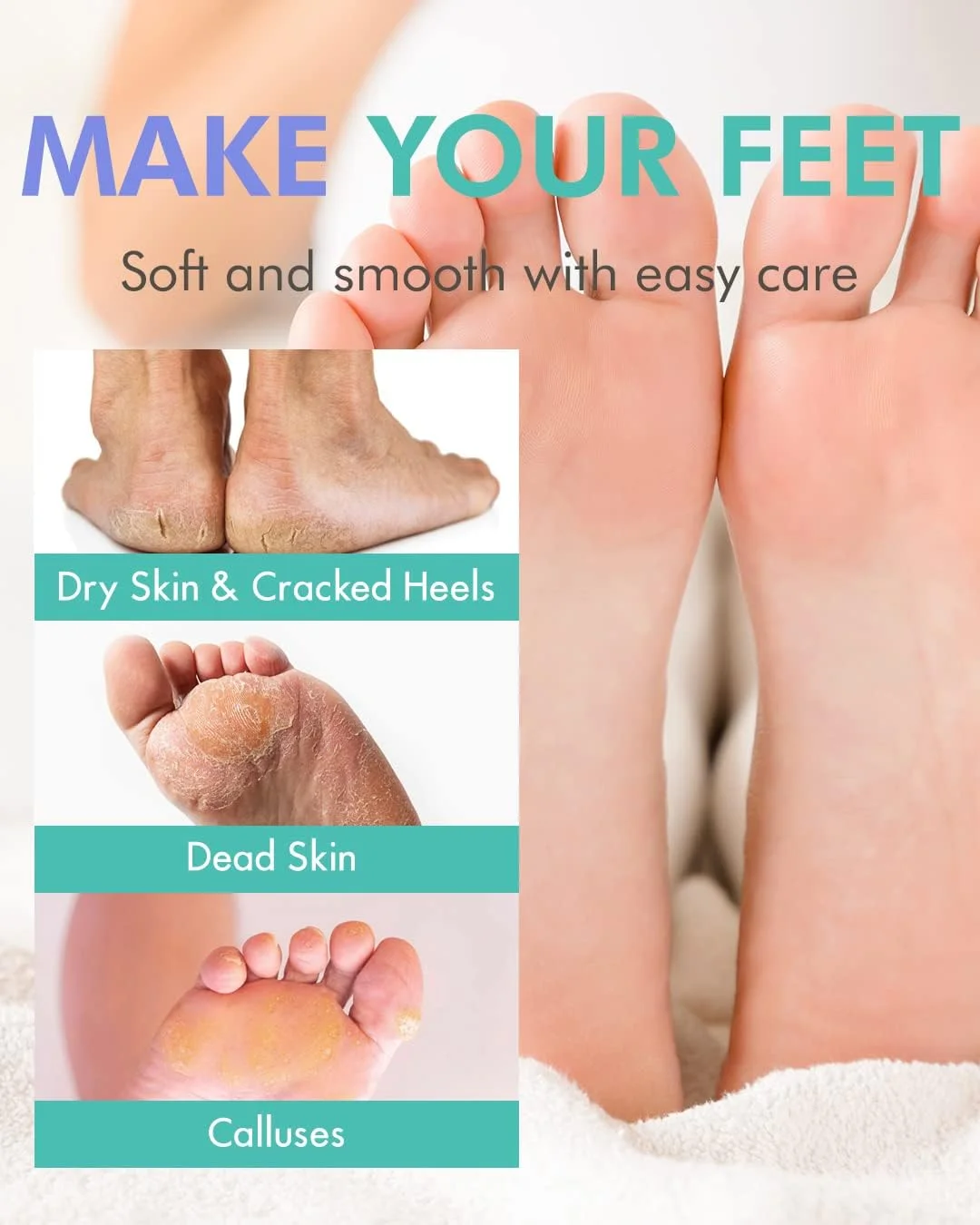 ماسک لایه بردار پا DERMAL KOREA بسته 3 عددی برای پاهای خشک و پاشنه های ترک خورده و پینه دار با آلوئه ورا و کلاژن - ماسک لایه بردار با Aha، Bha و Pha و برای مرطوب کردن، تسکین و طراوت پاها