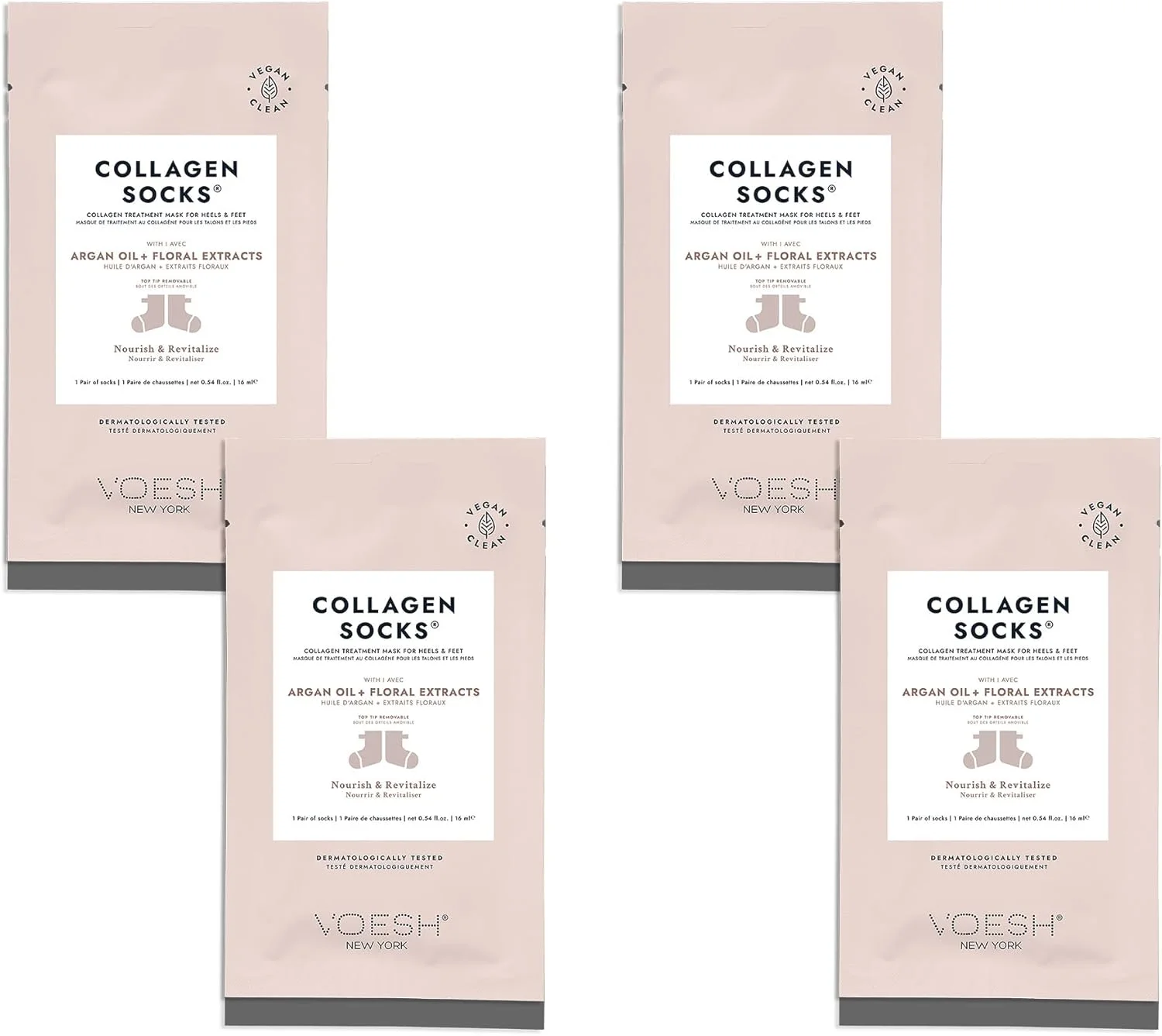 جوراب کلاژن VOESH، جوراب کلاژن برای پاهای خشک، بسته 4 عددی، ترمیم پاشنه ترک خورده، جوراب مرطوب کننده، درمان پدیکور اسپا، جوراب اسپا، ماسک لایه بردار پا، وگان