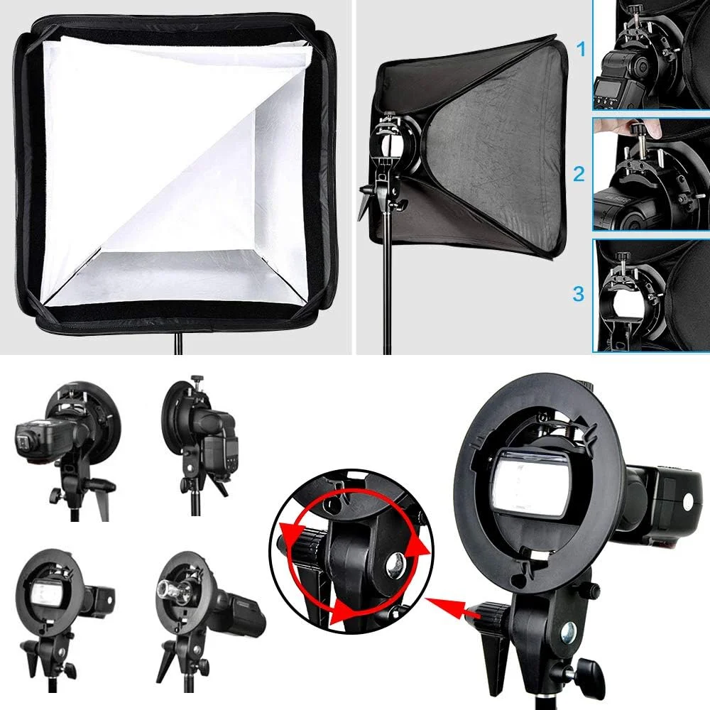 سافت باکس تاشو قابل حمل گودکس 80x80 سانتی متر با گرید به همراه براکت نوع S مانت بوئنز برای فلاش اسپیدلایت عکاسی دوربین