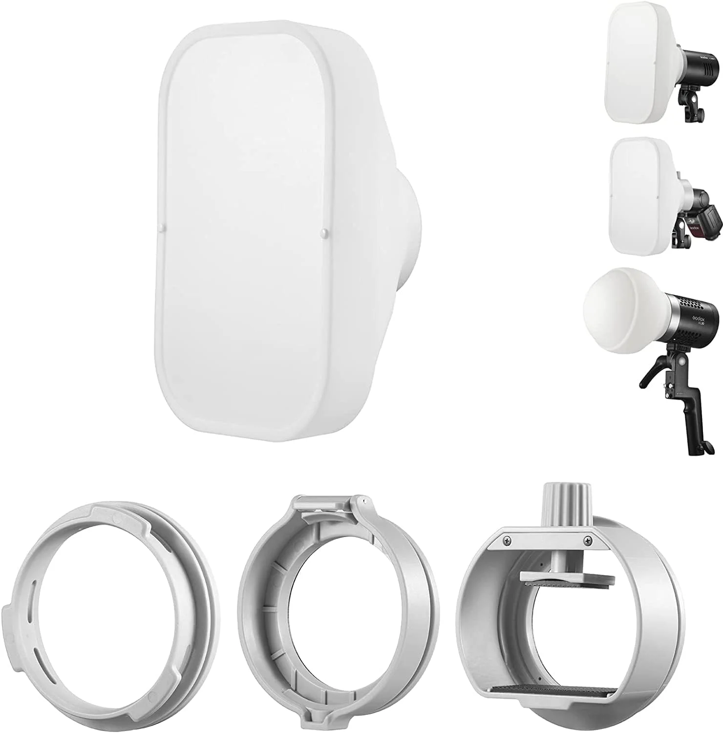 کیت سافت باکس و دیفیوزر گودوکس ML-CS1625 به همراه 3 آداپتور، دیفیوزر تاشو سازگار با فلاش های سری Godox V1، ML30، ML60BI، AD200PRO، AD300PRO، 400PRO، V850III، V860III، TT685II، TT600