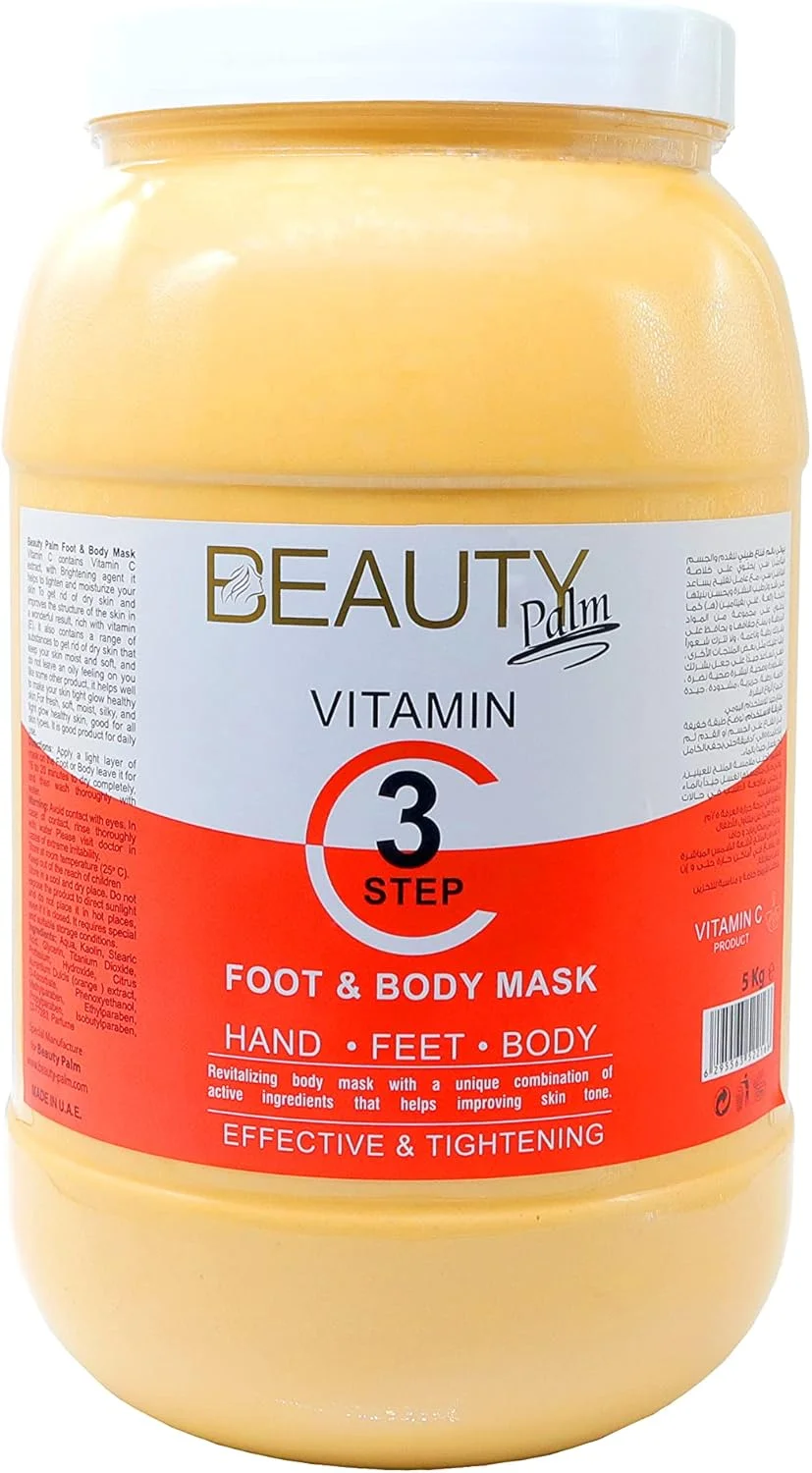 ماسک بدن ویتامین سی بیوتی پالم مرحله 3 - آبرسان طبیعی، مناسب برای دست و پا | فرمول موثر پاک کننده و مرطوب کننده ویتامین سی | قابل استفاده در اسپا و منزل 5 لیتر