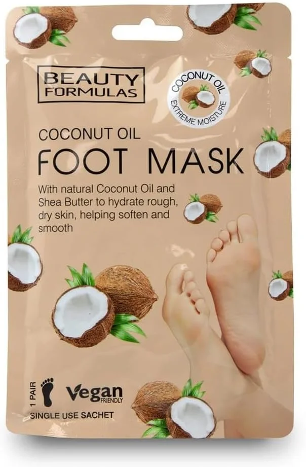 ماسک پا نارگیل آبرسان قوی بیوتی فرمول | 1 جفت | حاوی روغن نارگیل طبیعی و شی باتر | آبرسان و نرم کننده پوست خشک و زبر | وگان