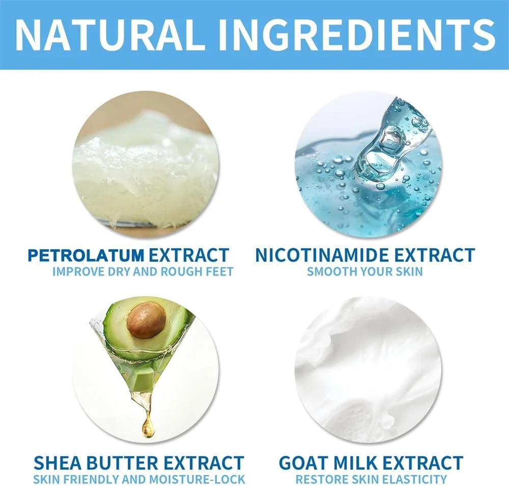 ماسک پا آزونی، بسته 6 عددی، جوراب های مرطوب کننده و آبرسان برای نرم کردن پوست زبر، خشک و ترک خورده پا، حاوی نیاسینامید + شی باتر + شیر بز