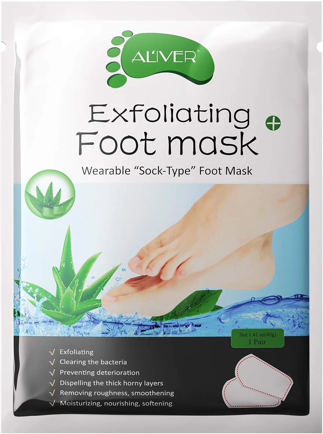 ALIVER ماسک لایه بردار پا 3 عددی - ماسک پا - لایه بردار طبیعی برای پوست خشک و مرده پا، نرم و ابریشمی کننده پوست - (آلوئه ورا)