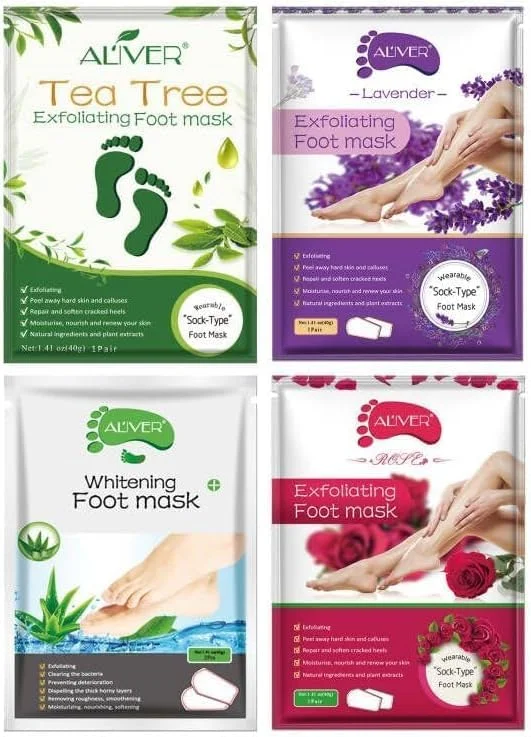 ماسک لایه بردار پا ALIVER، بسته 4 عددی، لایه بردار طبیعی برای پوست های خشک و مرده، پینه، ترمیم پاشنه های زبر برای آقایان و بانوان