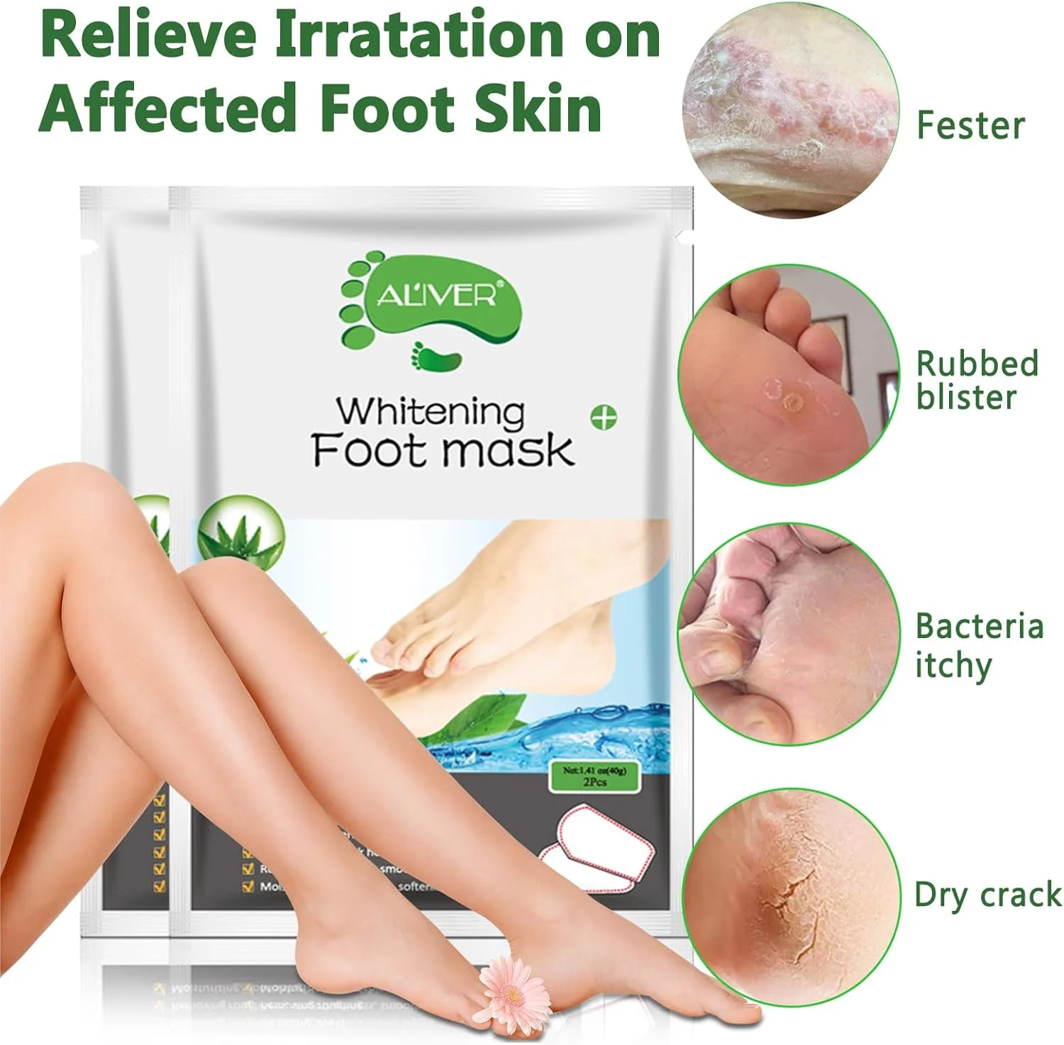 ماسک لایه بردار پا ALIVER، بسته 4 عددی، لایه بردار طبیعی برای پوست های خشک و مرده، پینه، ترمیم پاشنه های زبر برای آقایان و بانوان