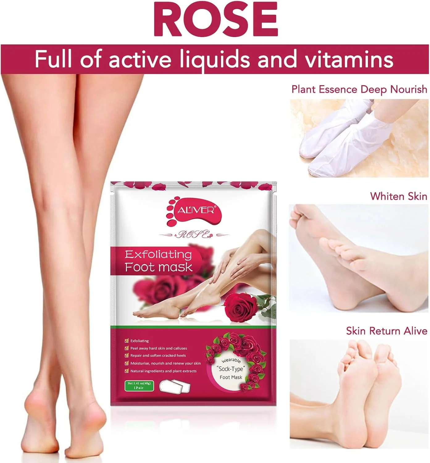ماسک لایه بردار پا ALIVER، بسته 4 عددی، لایه بردار طبیعی برای پوست های خشک و مرده، پینه، ترمیم پاشنه های زبر برای آقایان و بانوان