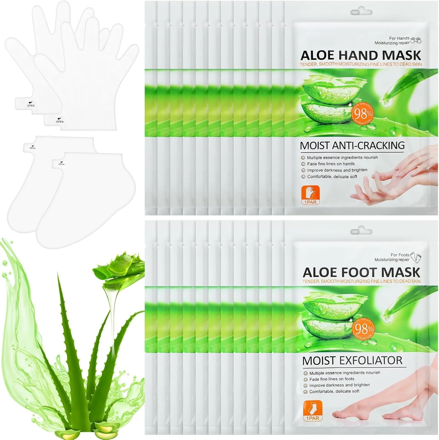مجموعه 24 عددی ماسک آبرسان دست و پا - دستکش و جوراب مرطوب کننده برای پوست خشک، مراقبت زمستانی، هدیه اسپا برای آقایان و بانوان، بسته کامل مراقبت از پوست