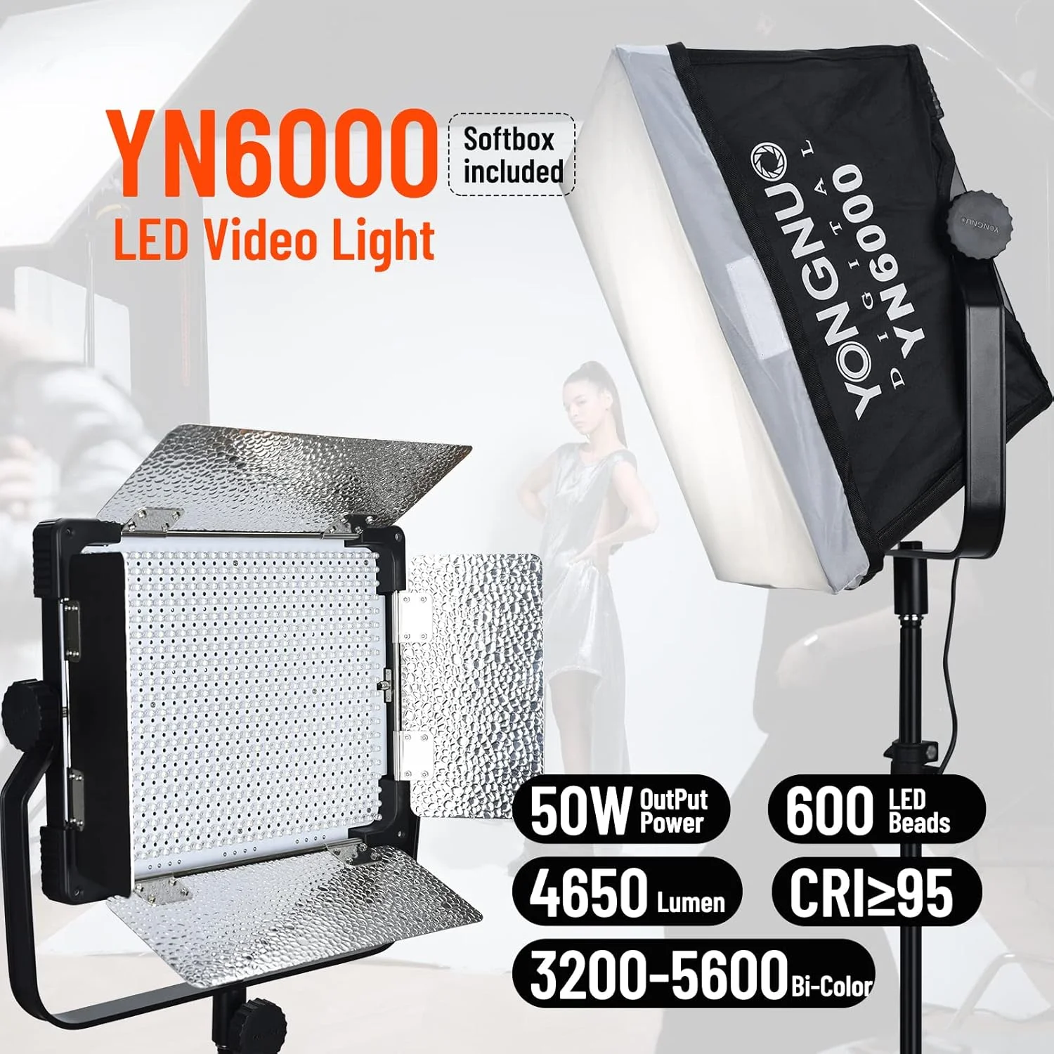 کیت نور ویدئویی LED مدل YONGNUO YN6000 با سافت باکس و کنترل از طریق اپلیکیشن، نورپردازی ویدئویی 50 واتی با قابلیت تنظیم نور دو رنگ 3200K-5600K CRI 95+، مناسب برای بازی/استریمینگ/زوم/یوتیوب/وبکس/عکاسی کیت نور ویدئویی LED مدل YONGNUO YN6000 با سافت باکس و کنترل از طریق اپلیکیشن، نورپردازی ویدئویی 50 واتی با قابلیت تنظیم نور دو رنگ 3200K-5600K CRI 95+، مناسب برای بازی/استریمینگ/زوم/یوتیوب/وبکس/عکاسی