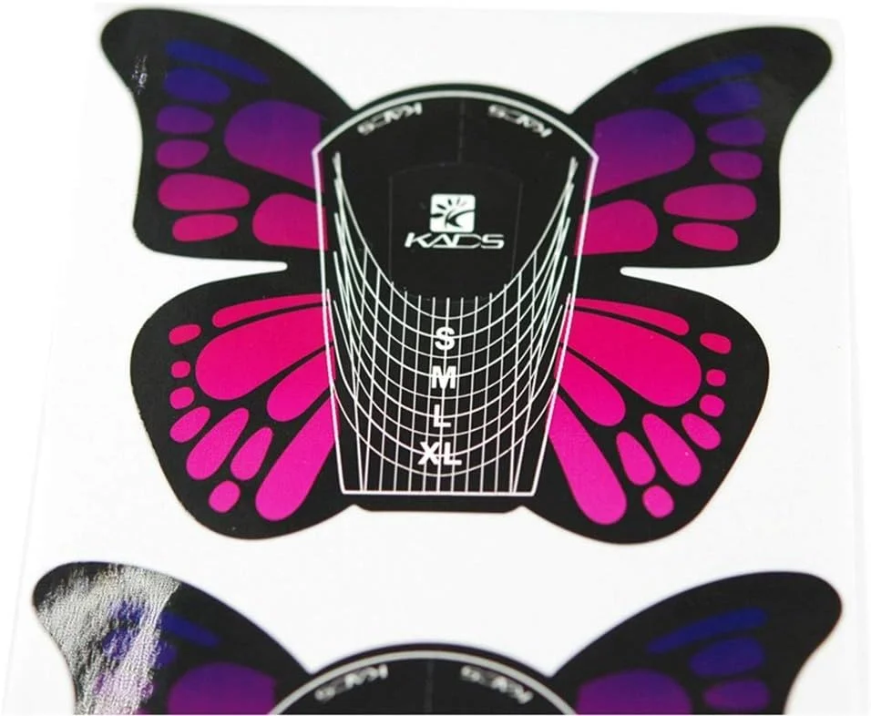 100 عدد فرم ناخن چسبی پروانه‌ای بزرگ KADS برای کاشت ناخن ژلی و اکریلیک