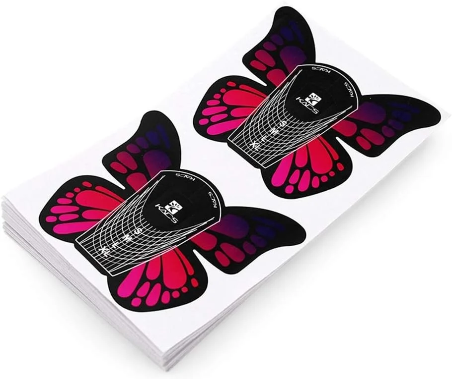 100 عدد فرم ناخن چسبی پروانه‌ای بزرگ KADS برای کاشت ناخن ژلی و اکریلیک