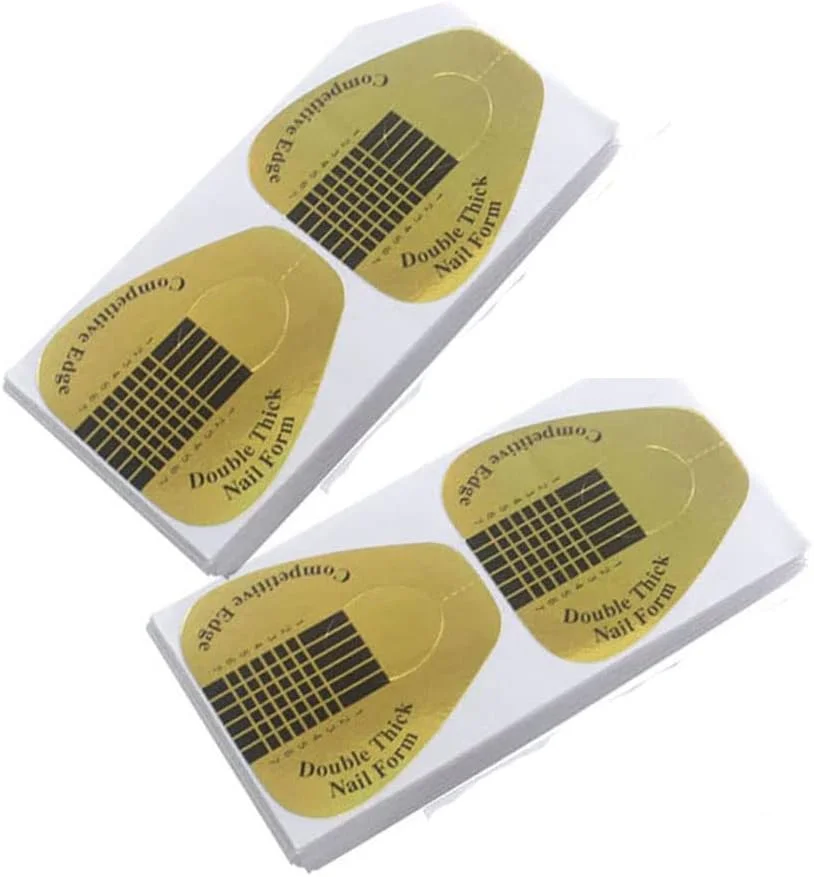 فرم های بلند ناخن برای ناخن های اکریلیک، 200 عدد، فرم های ضخیم طراحی ناخن، فرم های بادوام کاغذی اکریلیک، استیکرهای طلایی شکل دهنده ناخن