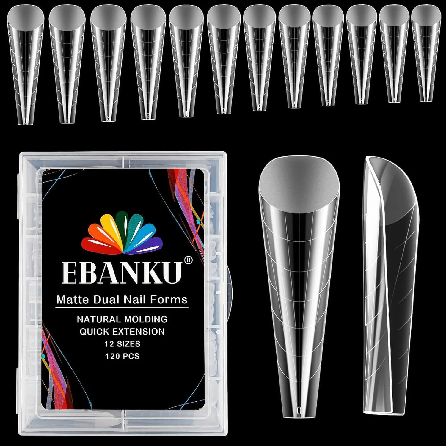 ایبانکو، 120 عدد قالب ناخن دوگانه شفاف، سیستم تخت تابوتی، نوک قالب ناخن، ابزار اکستنشن ناخن استیلتو اکریلیک برای طراحی ناخن سالن آرایش ناخن