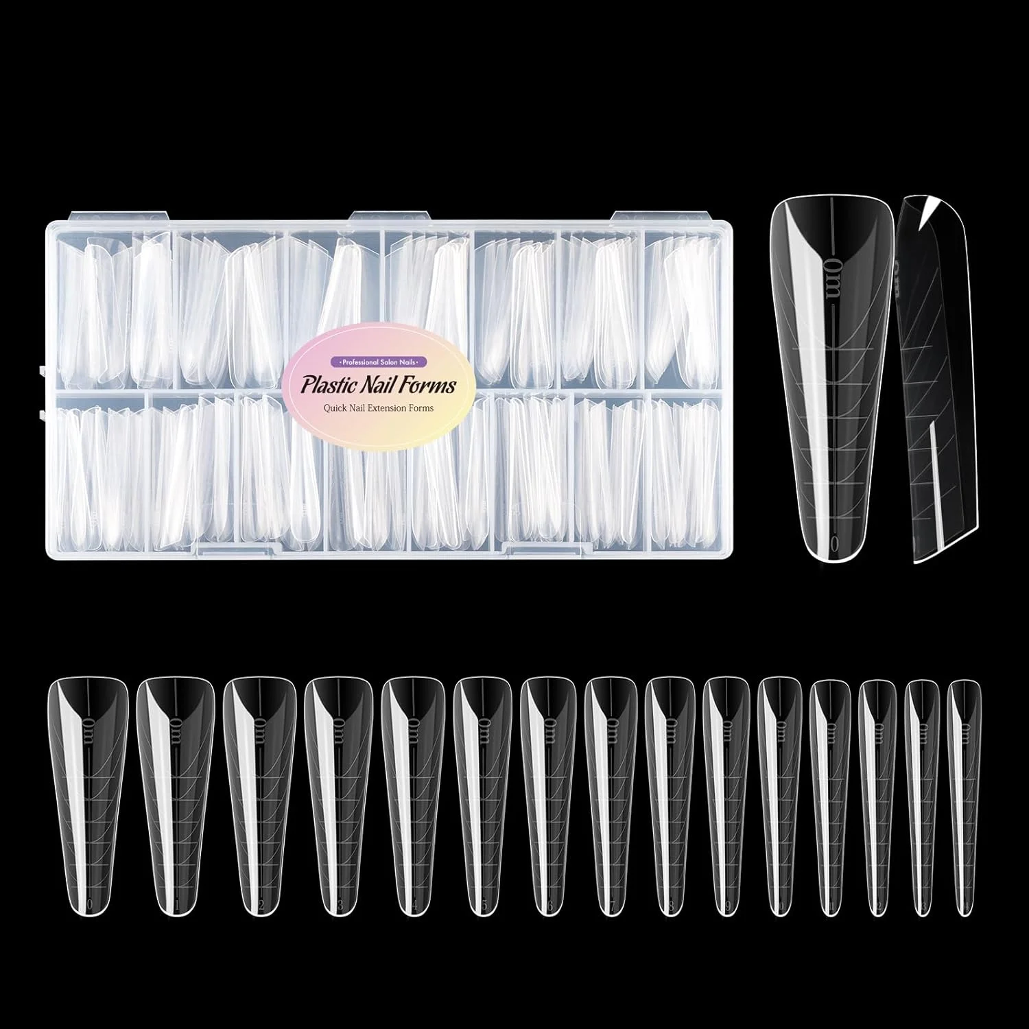 قالب ناخن دوگانه 150 عددی برای کاشت ژل، مدل تابوتی، 15 سایز، مدل ارتقا یافته، قالب اکستنشن ناخن پلیمری حرفه ای، پوشش کامل قالب ناخن اکریلیک، ساخت سریع، TI15C