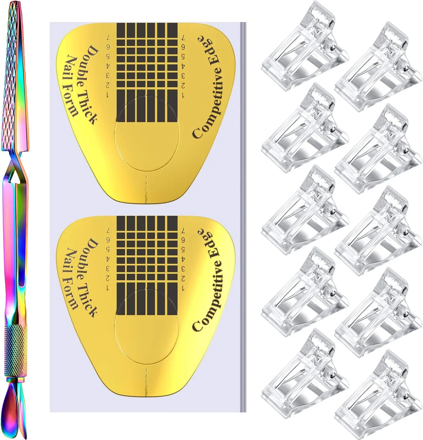 انبر فرم دهی ناخن، عقب زننده کوتیکول، موچین شکل دهی ناخن مصنوعی به همراه 10 عدد گیره ناخن و 100 عدد استیکر راهنمای فرم ناخن اکریلیک نعل اسبی برای طراحی ناخن