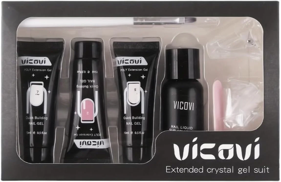 کیت ژل پولی ناخن - کیت ژل پولی ناخن با 3 رنگ، محلول لغزنده و قالب ناخن، کیت ژل پولی حرفه ای برای مبتدیان، کیت ژل پولی اکستنشن ناخن برای خانه و سالن