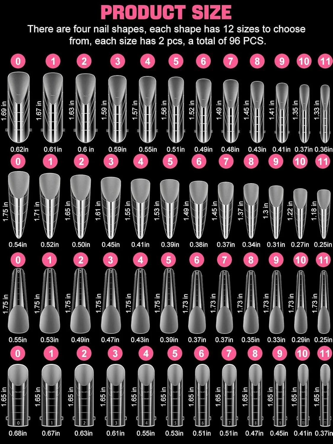 مجموعه ۹۶ عددی قالب ناخن دوگانه مات شفاف EBANKU، قالب کامل ناخن، ابزار اکستنشن ناخن اکریلیک، ۴ مدل در ۱۲ سایز