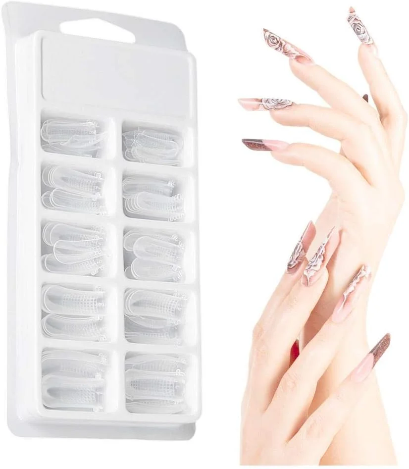 کیت پلی ژل، قالب ناخن مصنوعی 100 عددی، فرم ناخن شفاف پوشش کامل، قالب ژل ساخت سریع، اکستنشن ناخن، ابزار مانیکور DIY