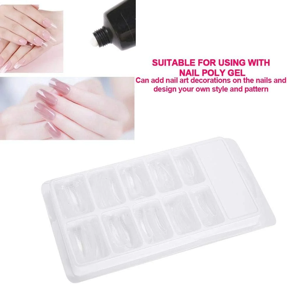 کیت پلی ژل، قالب ناخن مصنوعی 100 عددی، فرم ناخن شفاف پوشش کامل، قالب ژل ساخت سریع، اکستنشن ناخن، ابزار مانیکور DIY