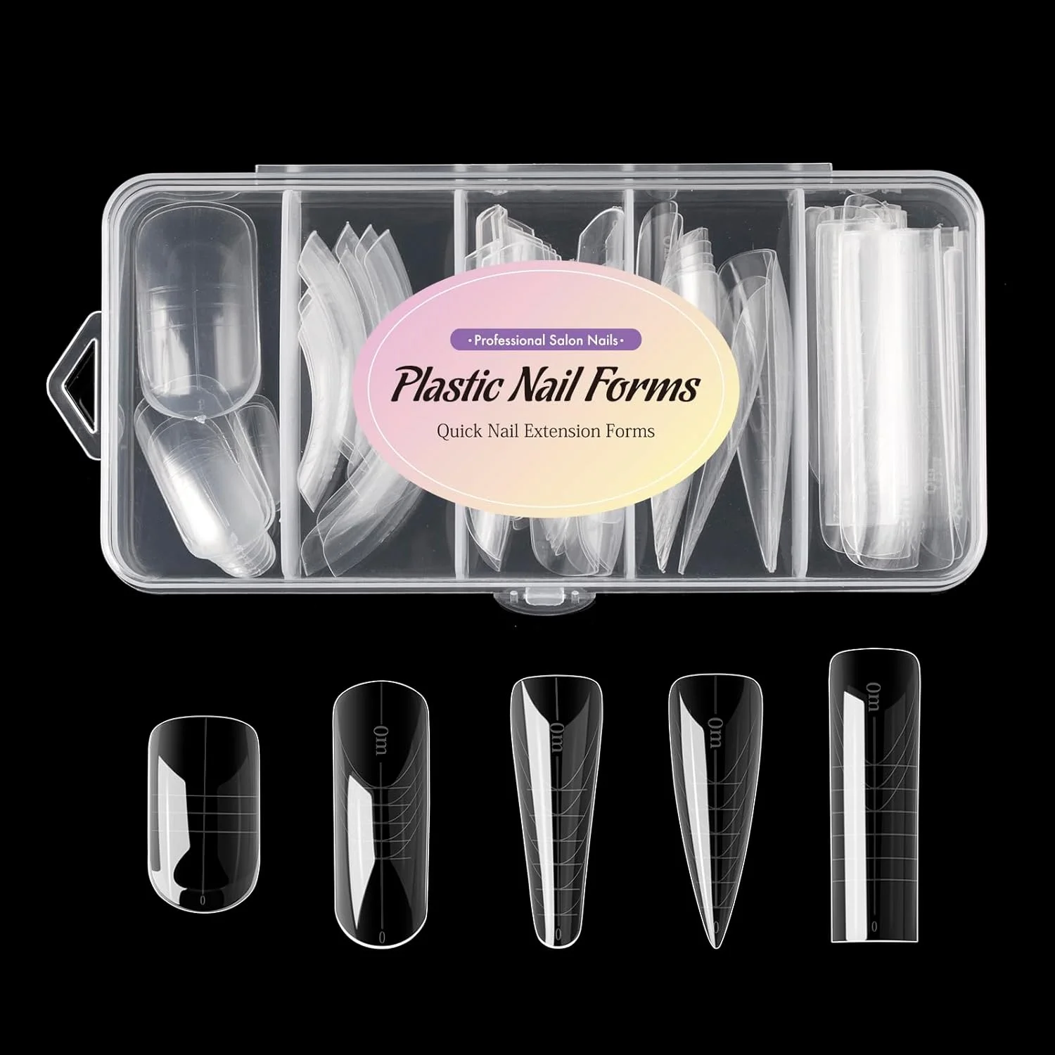 قالب های دوگانه ناخن BNG، بسته 75 عددی، قالب های ژل آکریلیک شفاف، 5 سایز مختلف (12 عدد از هر سایز) برای طراحی و اکستنشن ناخن، پوشش کامل، کیت ابزار طراحی سالن DIY