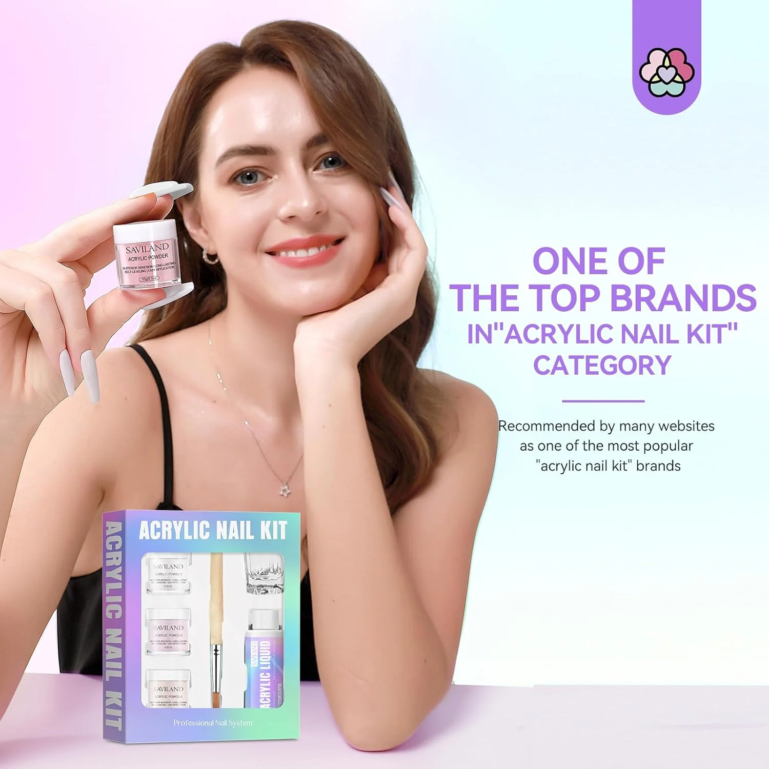 مجموعه لوازم ضروری کاشت ناخن اکریلیک SAVILAND برای مبتدیان: پودر اکریلیک صورتی و رنگ های خنثی به همراه قلم موی شماره 12، روغن کوتیکول، قالب و ابزار، مجموعه کامل برای کاشت ناخن در خانه