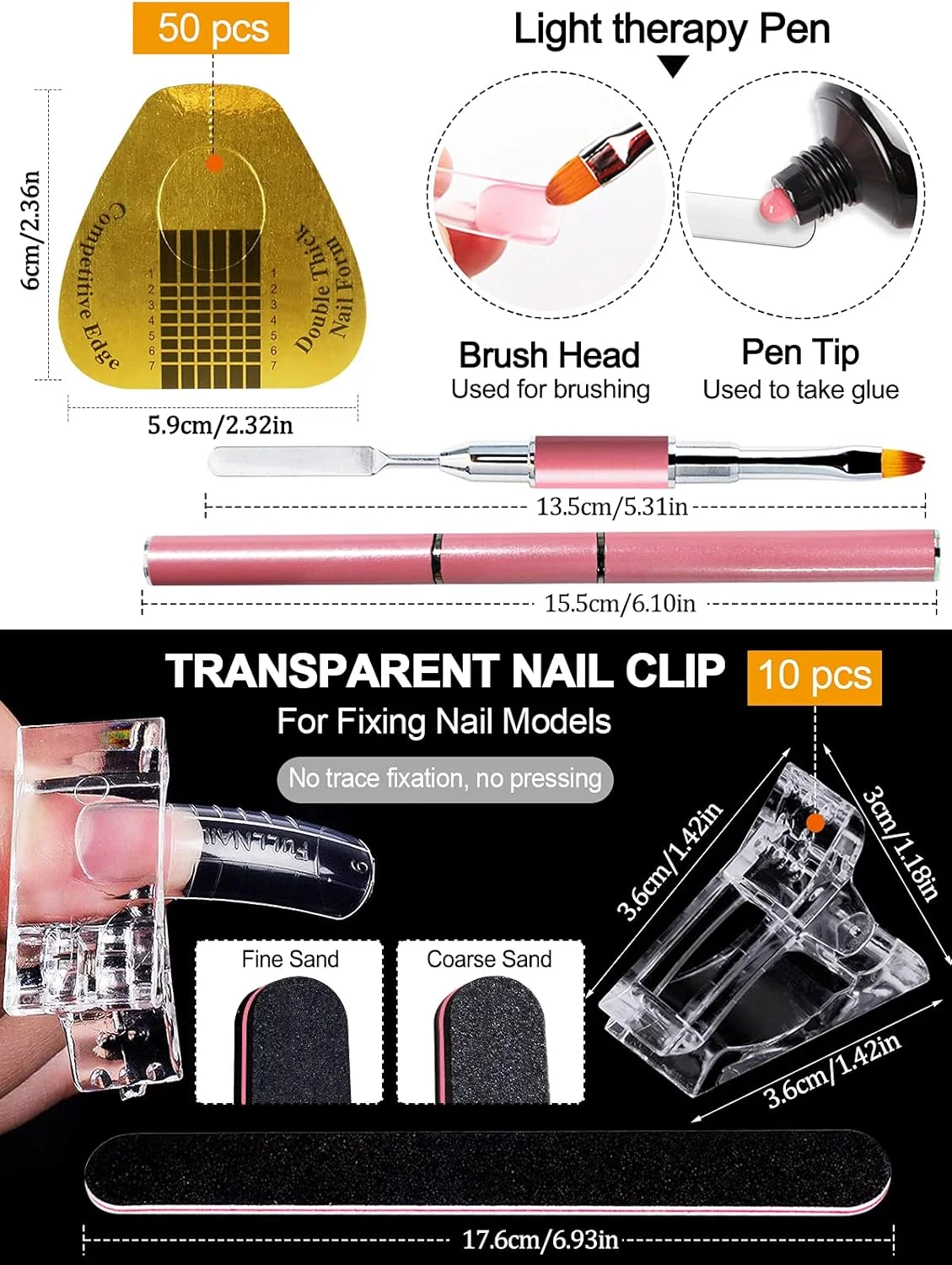 ست کامل فرم‌های ناخن EBANKU برای ژل پلی با 3 مدل مختلف، برس و انتخابگر دو طرفه ژل، 1 سوهان ناخن، 10 گیره ناخن و 50 فرم ناخن نعل اسبی، کیت کامل ناخن ژل پلی برای مبتدیان