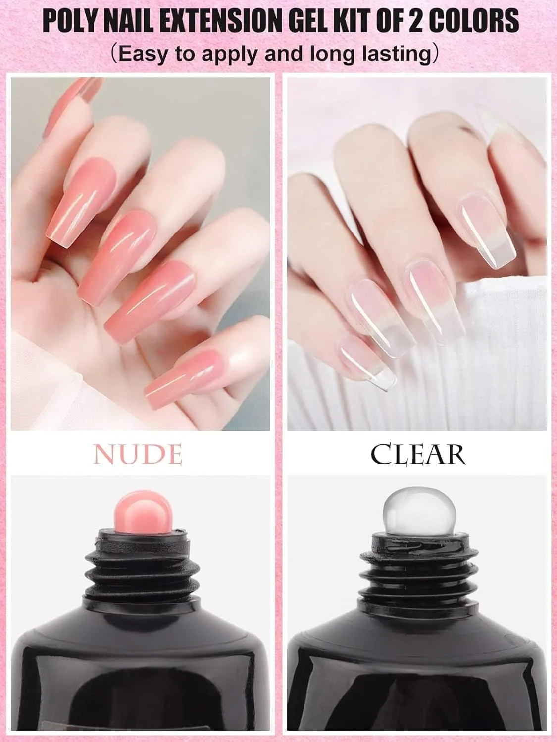 کیت استارتر ژل ناخن پلی کالولاری با لامپ UV، ژل اکستنشن پلی شفاف و رنگ بدن با فرم های دوگانه ناخن، محلول لغزنده، نگین ناخن، ابزار مانیکور ناخن برای مبتدیان با همه چیز