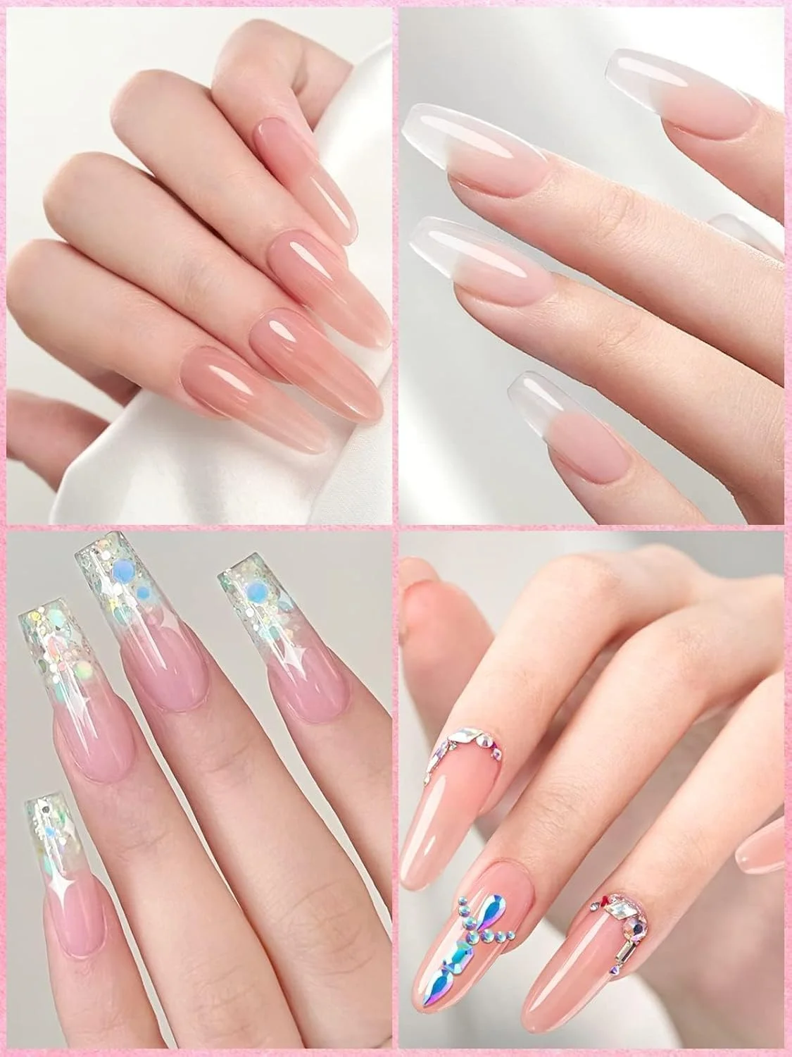 کیت استارتر ژل ناخن پلی کالولاری با لامپ UV، ژل اکستنشن پلی شفاف و رنگ بدن با فرم های دوگانه ناخن، محلول لغزنده، نگین ناخن، ابزار مانیکور ناخن برای مبتدیان با همه چیز