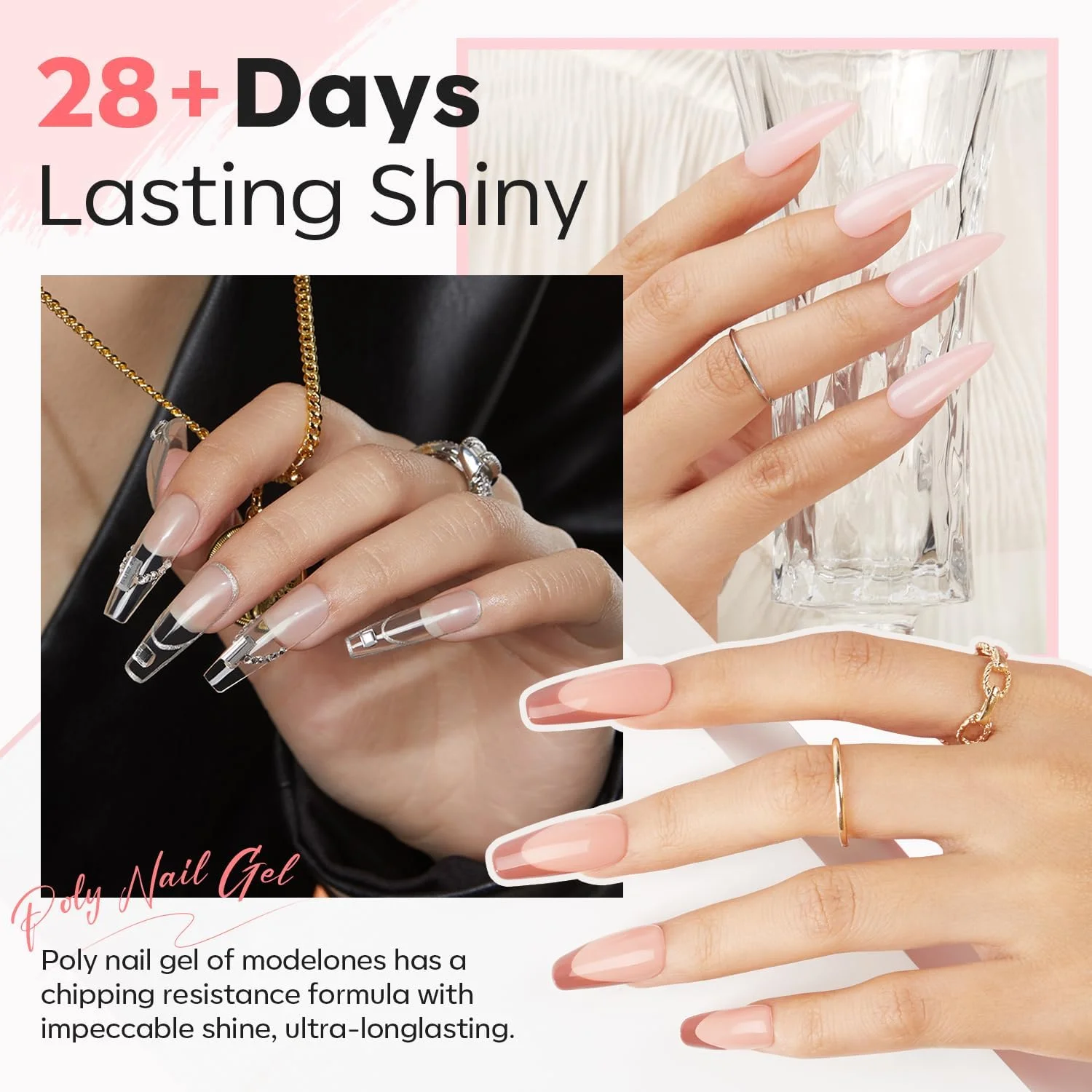 ست ژل پولی اکستنشن ناخن مدلونز، 6 رنگ با لامپ ناخن 48 وات، محلول لغزنده، نگین و اکلیل