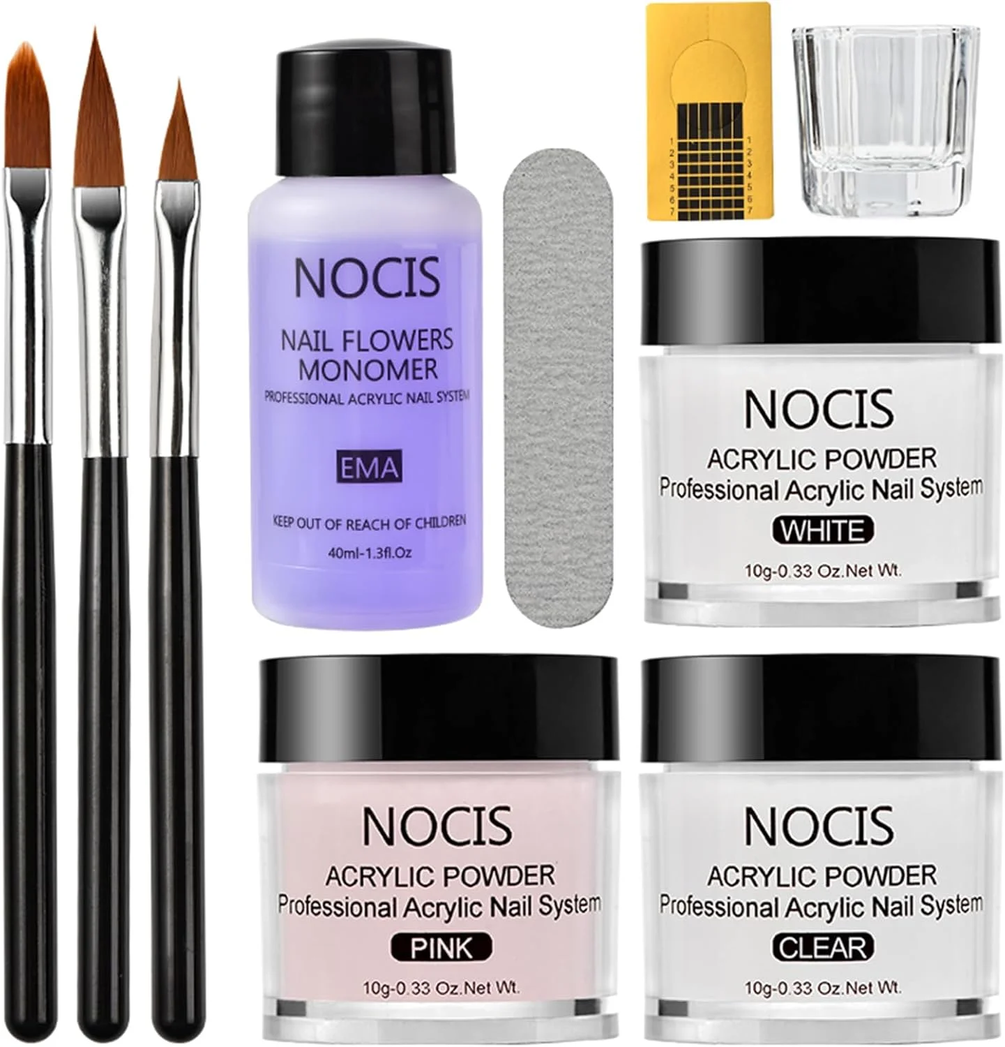 ست پودر و مایع کاشت ناخن اکریلیک با قلم و قالب برای طراحی و حجم دهی ناخن