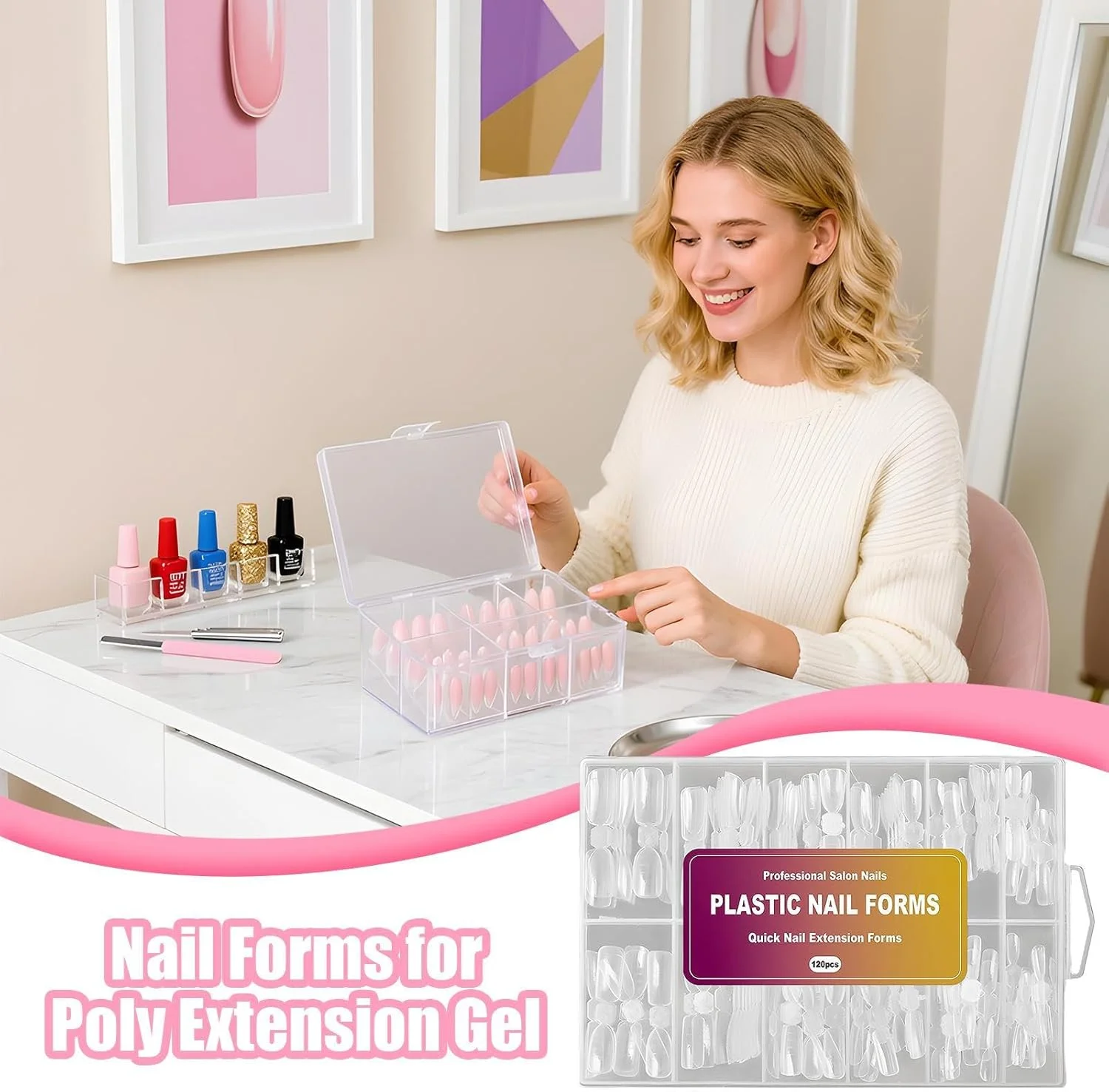 قالب ناخن، 120 عدد قالب سازنده نوک ناخن دوتایی | 12 سایز، فرم طراحی مانیکور مصنوعی شفاف و قابل استفاده مجدد برای ژل اکستنشن پلی، مناسب سالن و خانه
