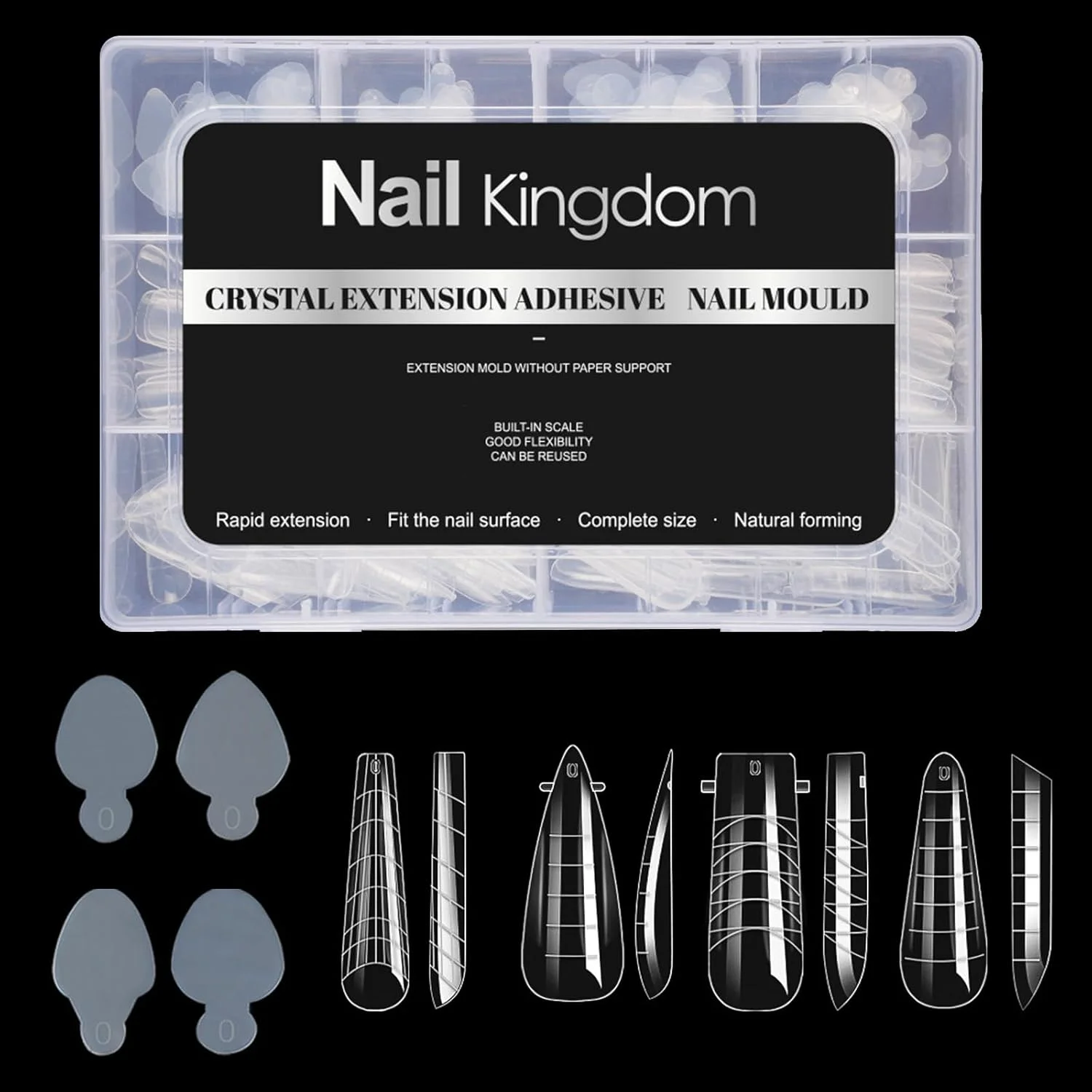 قالب ناخن دوگانه 288 عددی، قالب های ناخن فرانسوی شفاف، 12 سایز، 4 شکل، نوک ناخن اکریلیک، 8 نوع قالب ناخن و استیکرهای سیلیکونی قابل استفاده مجدد برای اکستنشن مانیکور