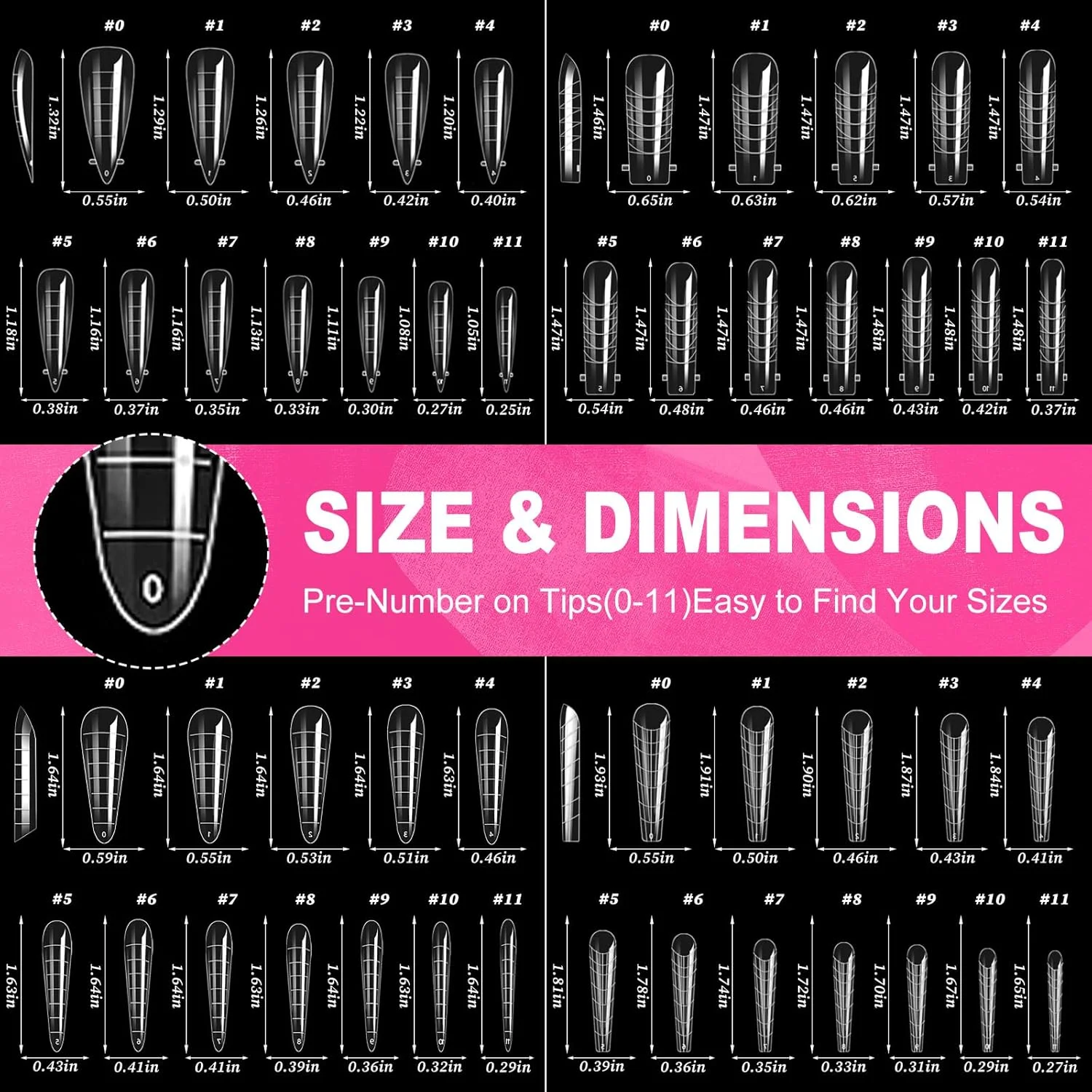 قالب ناخن دوگانه 288 عددی، قالب های ناخن فرانسوی شفاف، 12 سایز، 4 شکل، نوک ناخن اکریلیک، 8 نوع قالب ناخن و استیکرهای سیلیکونی قابل استفاده مجدد برای اکستنشن مانیکور