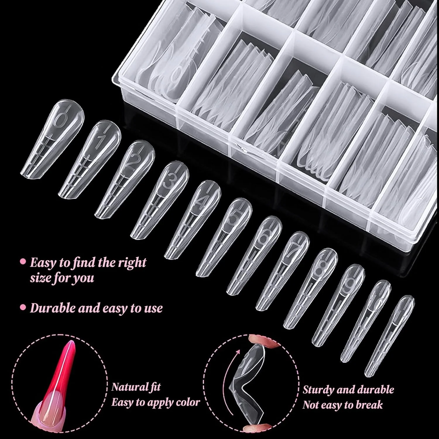 قالب های ناخن دوگانه شفاف برای کاشت ژل - 120 عدد قالب ناخن شفاف با جعبه، قالب های نوک ناخن منحنی قابل استفاده مجدد با مقیاس برای مانیکور و طراحی ناخن DIY