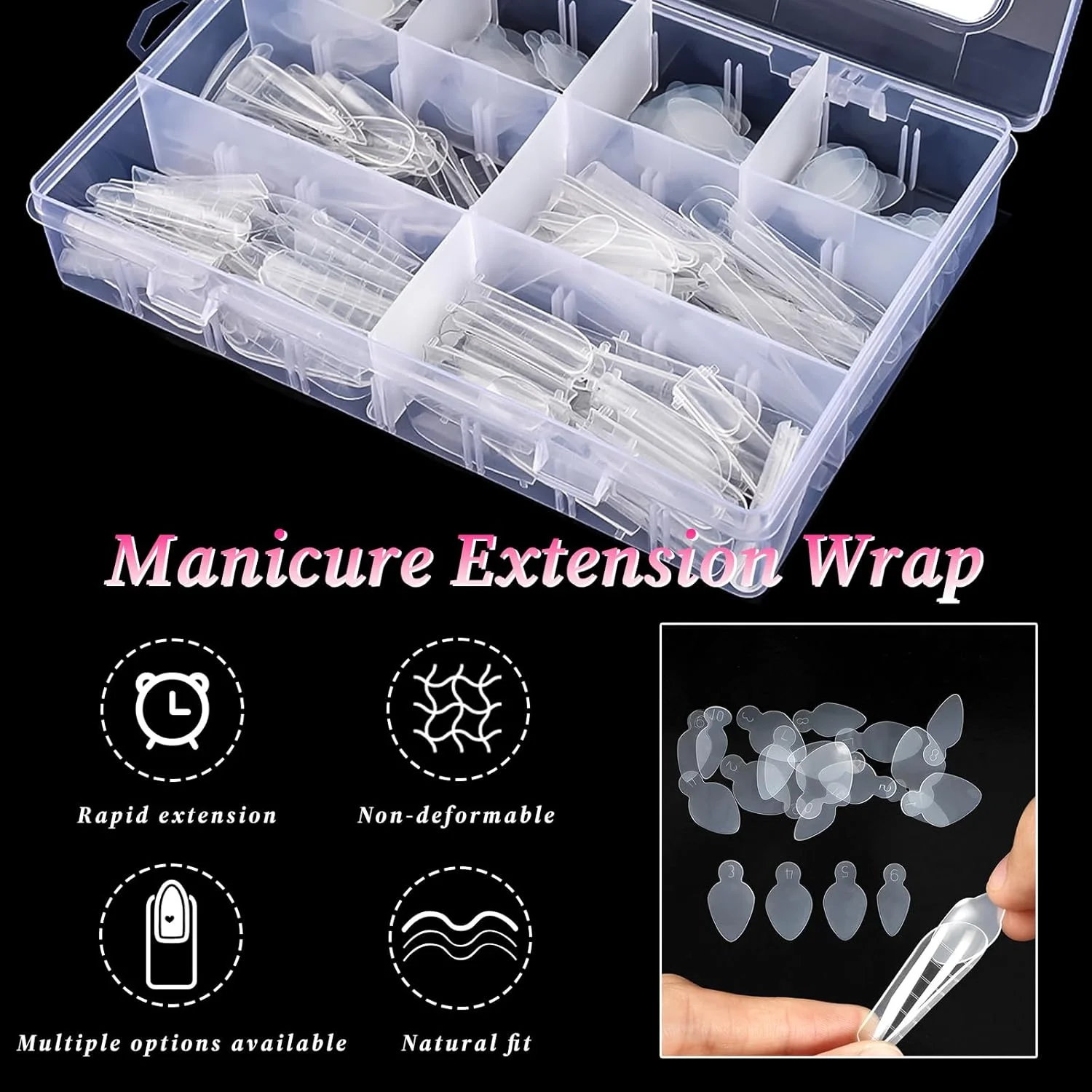 قالب ناخن دوگانه 288 عددی، قالب های ناخن فرانسوی شفاف، 12 سایز، 4 شکل، نوک ناخن اکریلیک، 8 نوع قالب ناخن و استیکرهای سیلیکونی قابل استفاده مجدد برای اکستنشن مانیکور