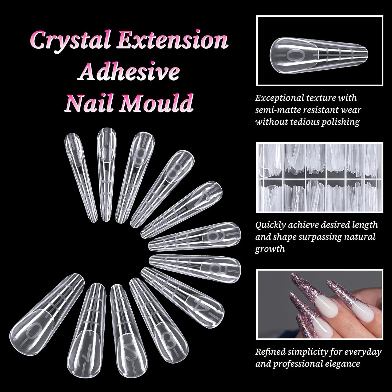 قالب های ناخن دوگانه شفاف برای کاشت ژل - 120 عدد قالب ناخن شفاف با جعبه، قالب های نوک ناخن منحنی قابل استفاده مجدد با مقیاس برای مانیکور و طراحی ناخن DIY