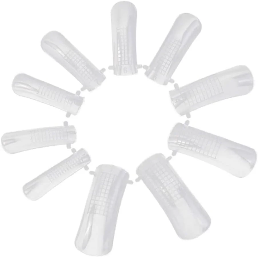 قالب ناخن مصنوعی 100 عددی، پوشش کامل شفاف، ابزار ژل UV، فرم اکستنشن ناخن اکریلیک دوتایی، 10 سایز با گرادینت