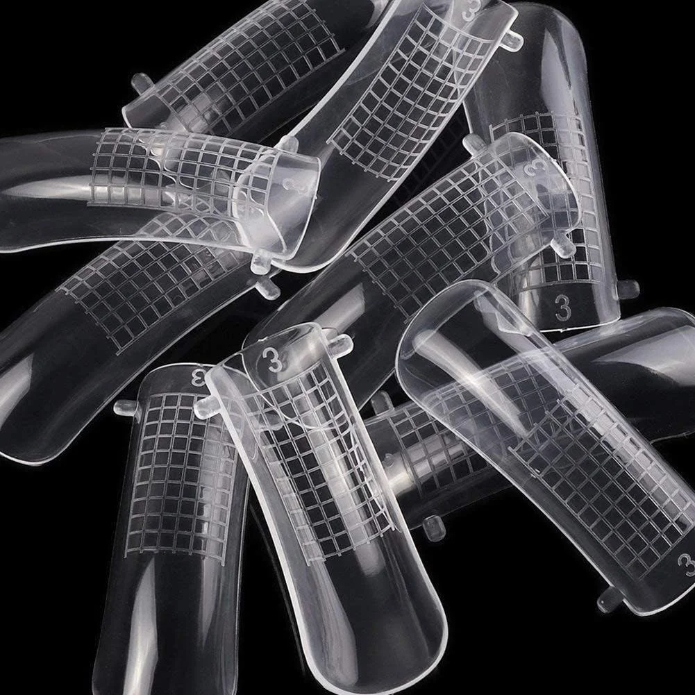 قالب ناخن مصنوعی 100 عددی، پوشش کامل شفاف، ابزار ژل UV، فرم اکستنشن ناخن اکریلیک دوتایی، 10 سایز با گرادینت