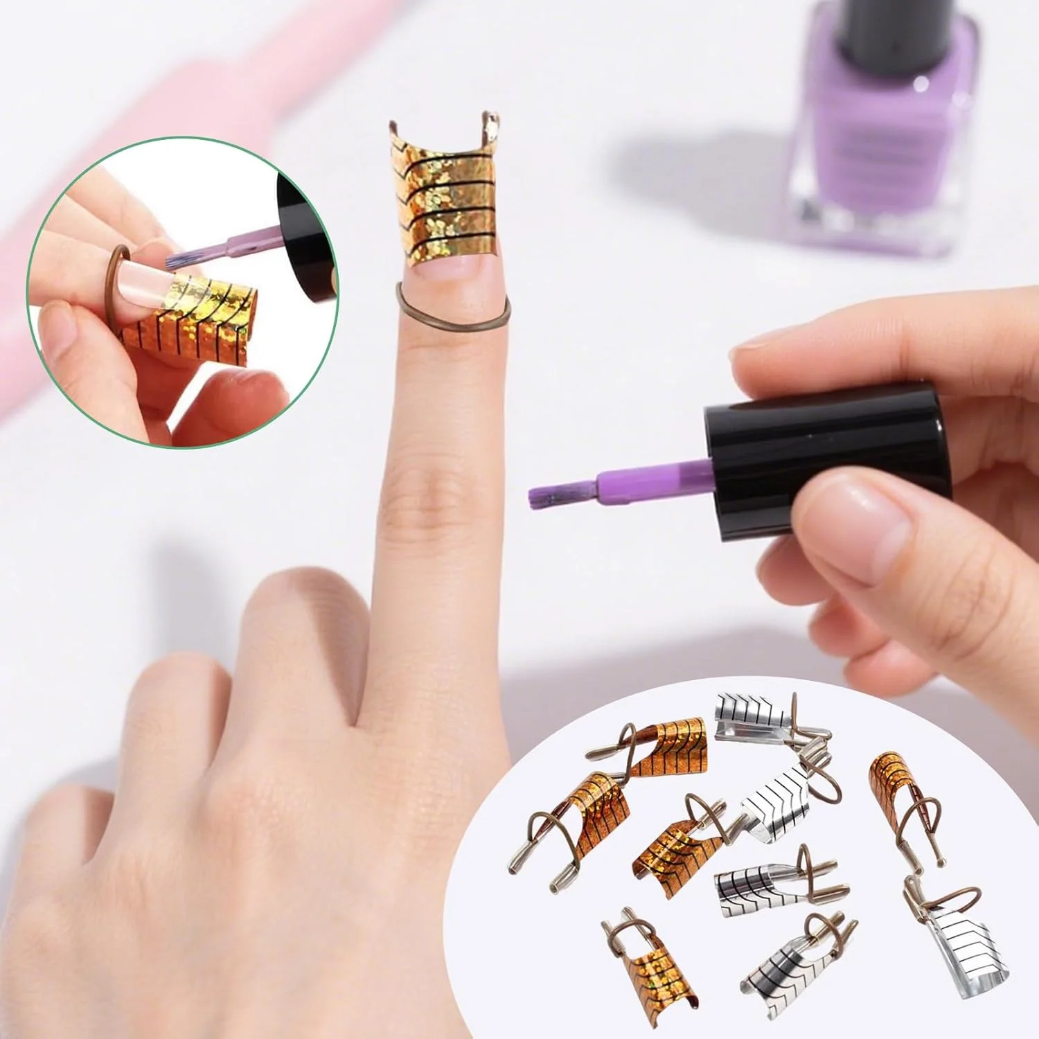 ۱۰ عدد قالب ناخن آلومینیومی، راهنمای اکستنشن ناخن قابل استفاده مجدد، محافظ و ابزار مانیکور برای استفاده در منزل و سالن های طراحی ناخن با ژل UV و اکریلیک