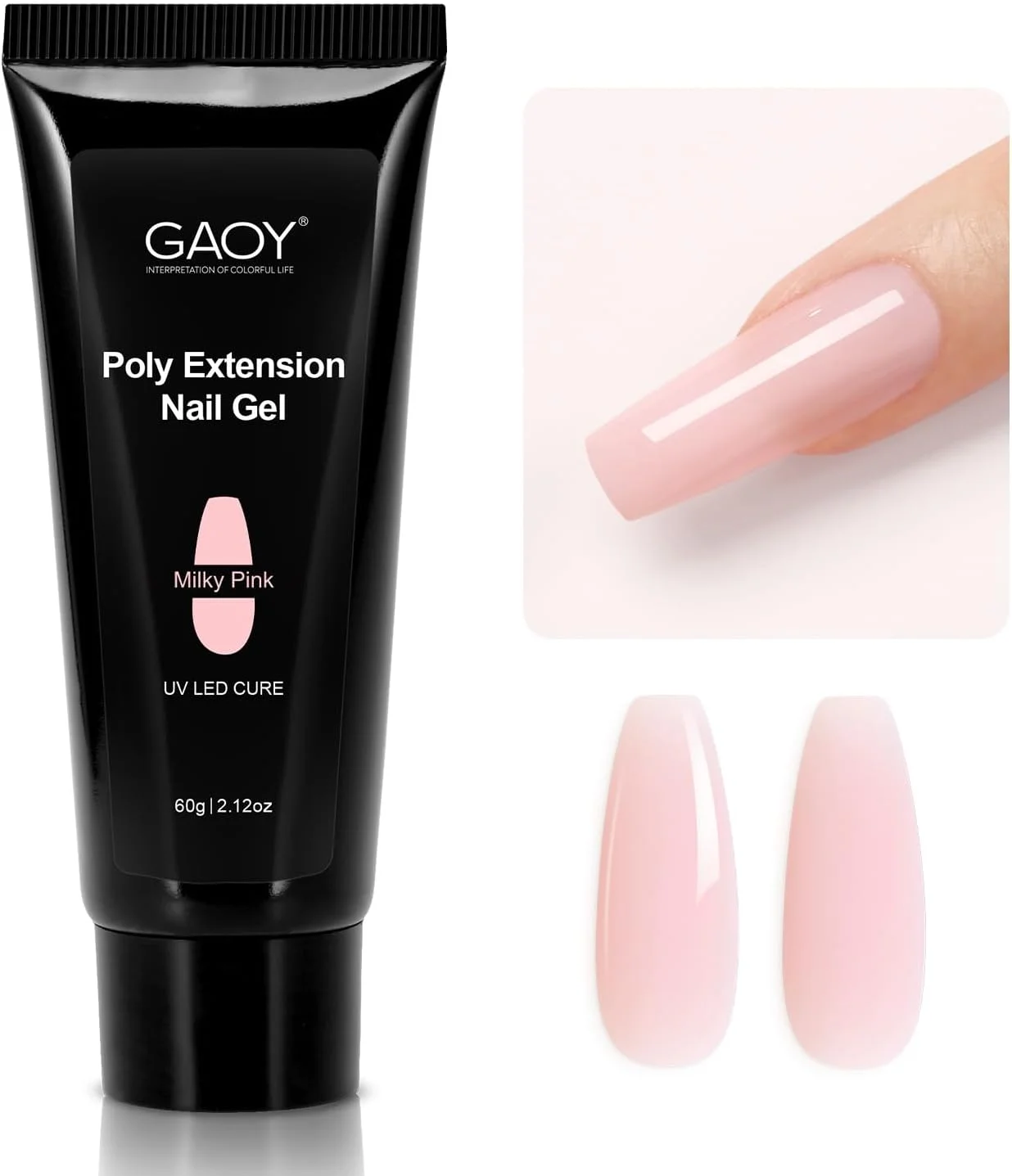 ژل پلی GAOY - ژل اکستنشن ناخن 60 گرمی، ژل سازنده صورتی شیری برای تقویت ناخن برای مبتدیان و حرفه ای ها