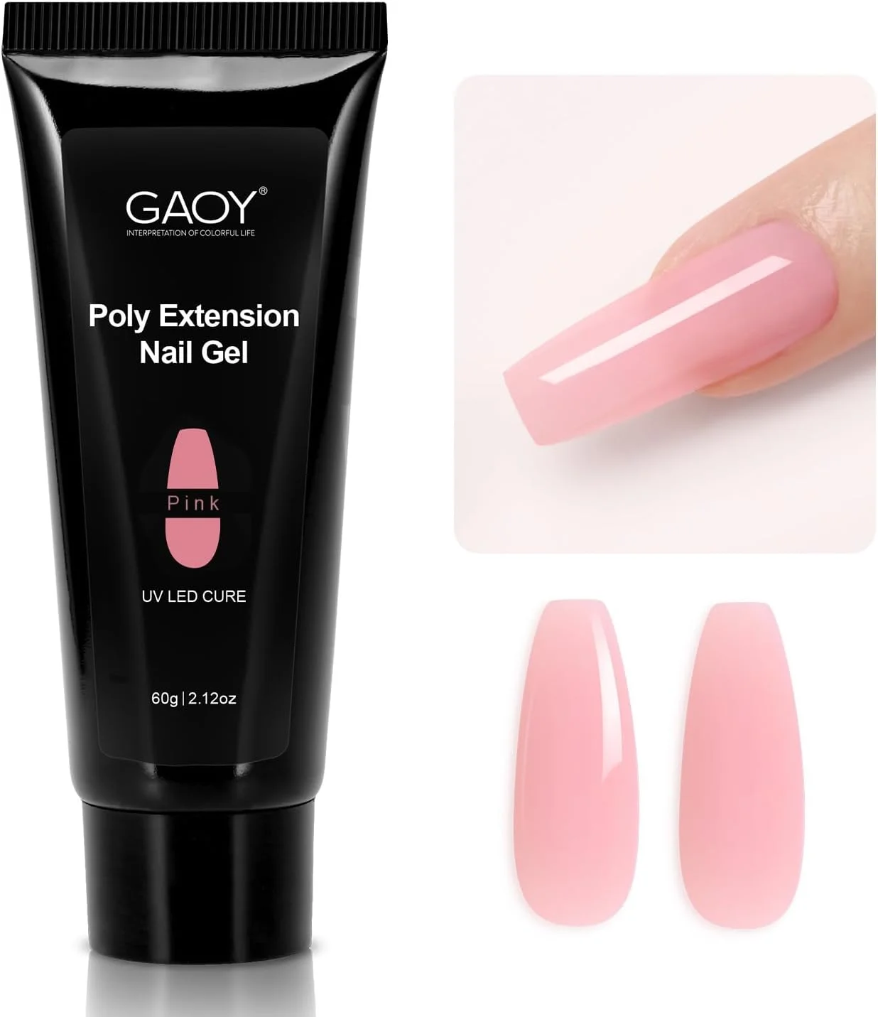 ژل پلی GAOY، ژل 60 گرمی برای اکستنشن ناخن، ژل سازنده صورتی برای تقویت ناخن برای مبتدیان و متخصصان