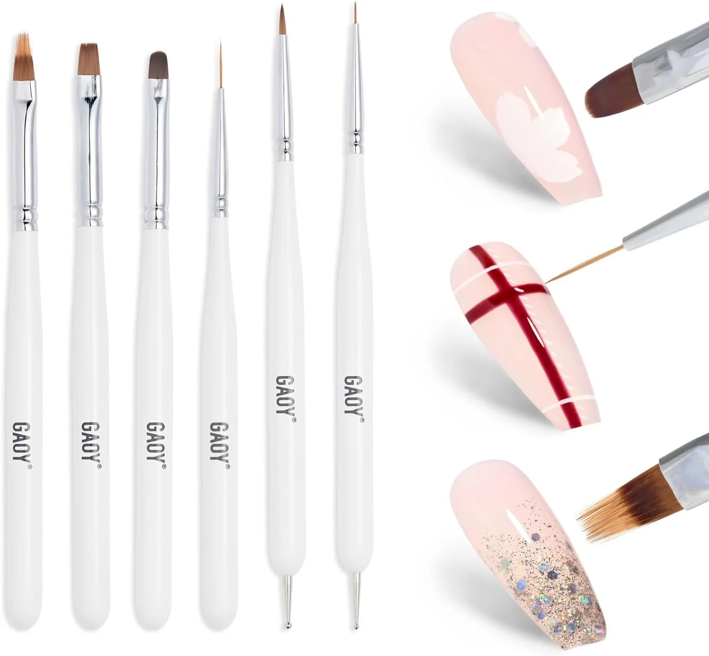 مجموعه 6 عددی قلم طراحی ناخن GAOY، ابزار طراحی ناخن برای طراحی جزئیات، قلم های خطی فرانسوی و نقطه گذاری برای طراحی ناخن