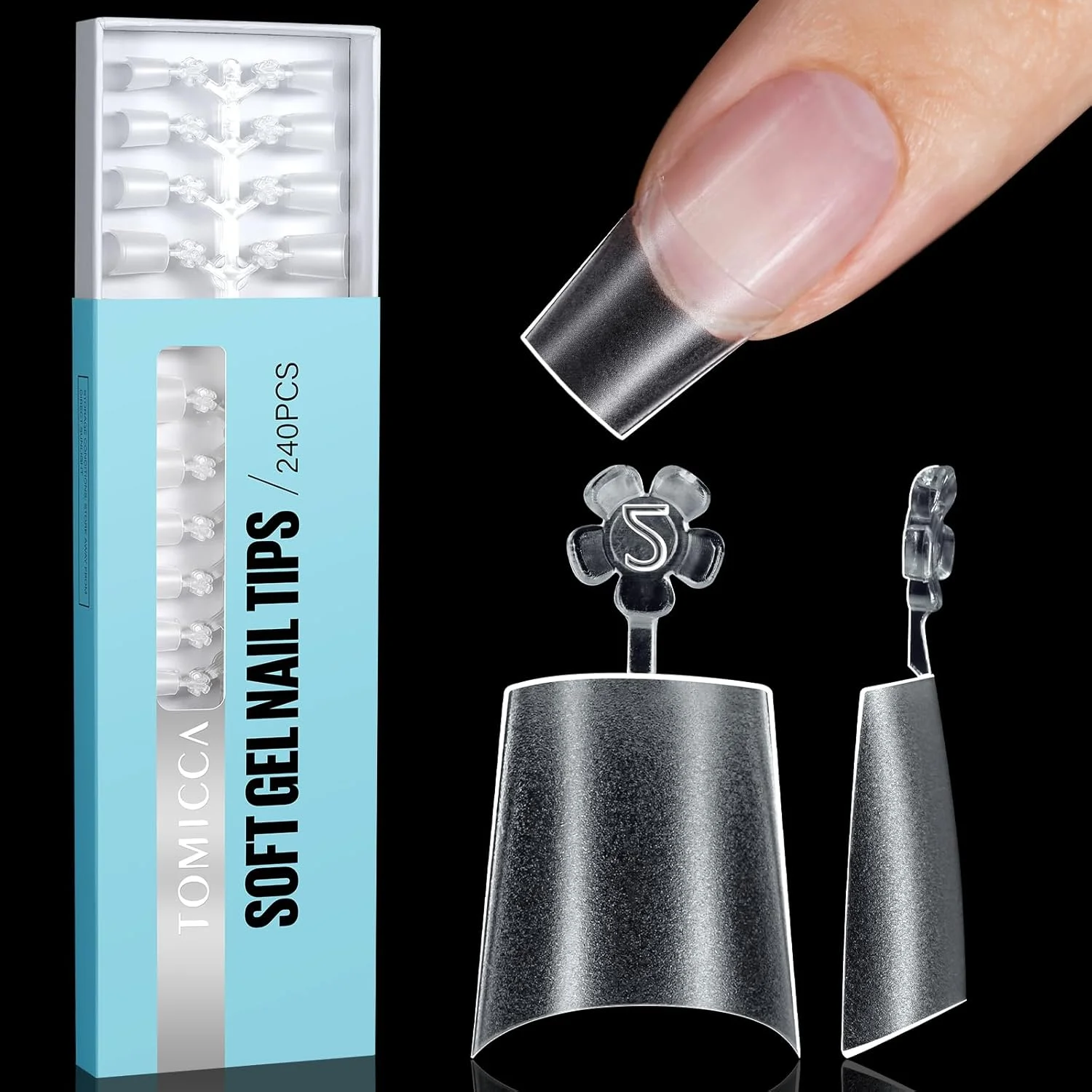 نکات کاشت ناخن کوتاه تابوتی TOMICCA، 240 عدد نکته ناخن اکرلیک نیمه پوشش تابوتی، بدون منحنی C، نکات ناخن ژلی مات کامل کوتاه، نکات اکستنشن ناخن برای مبتدیان و حرفه ای ها در 12 سایز