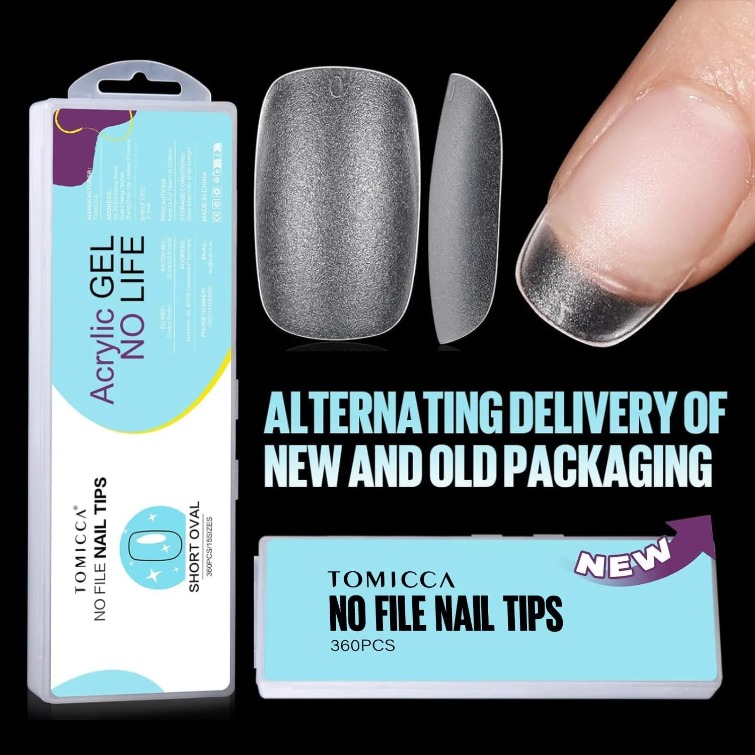 تیپ ناخن بیضی TOMICCA، 15 سایز، ژل نرم مات کامل، 360 عدد، از پیش فرم داده شده، بدون نیاز به سوهان ناخن و لایه پایه، پوشش کامل برای کاشت ناخن