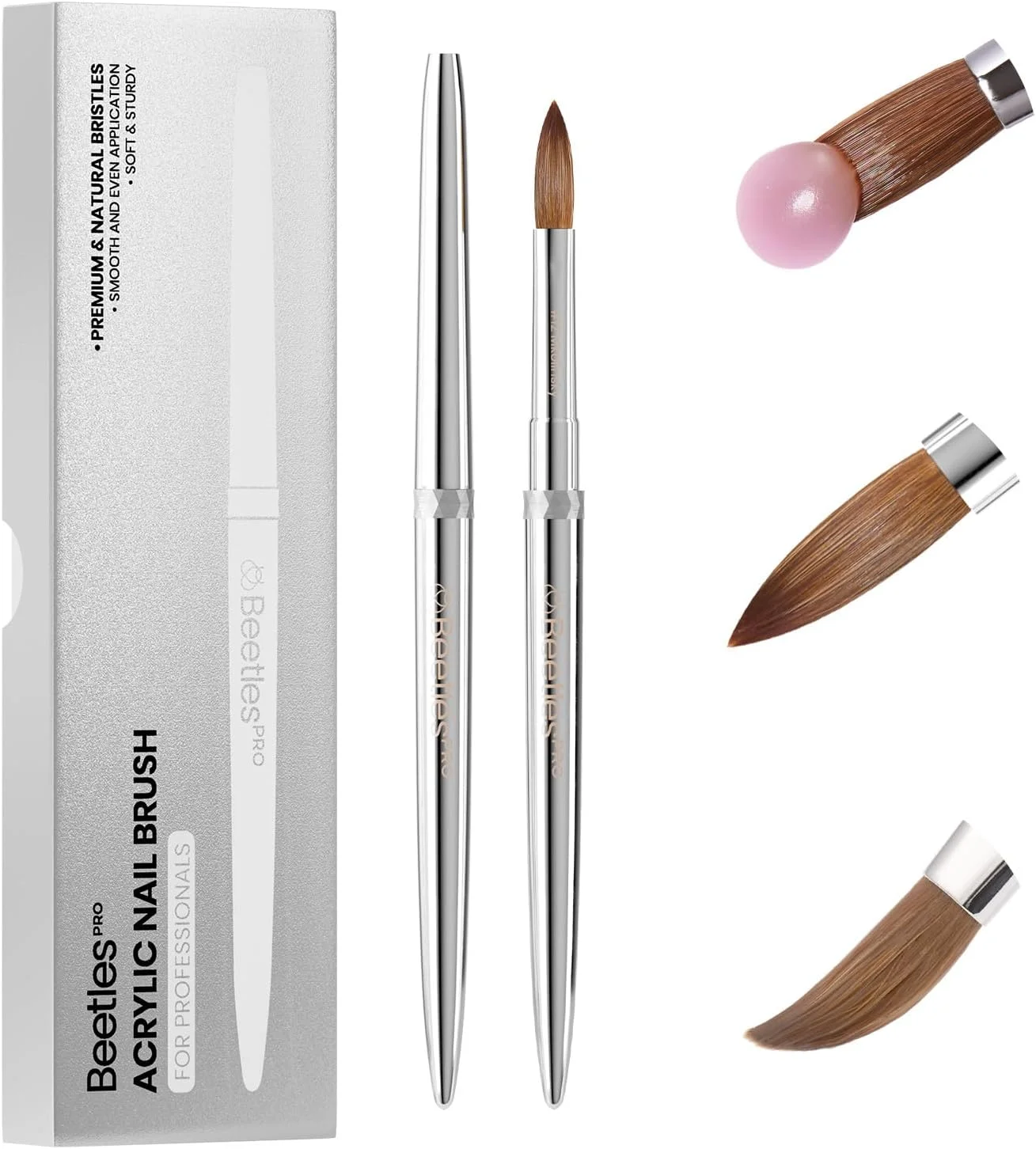 قلم موی کاشت ناخن آکریلیک Beetles Kolinsky با موی خالص Kolinsky، دسته فلزی گرد، قلم موی طراحی ناخن برای مانیکور، پودر آکریلیک، ابزار مانیکور حرفه ای سالن - سایز 12