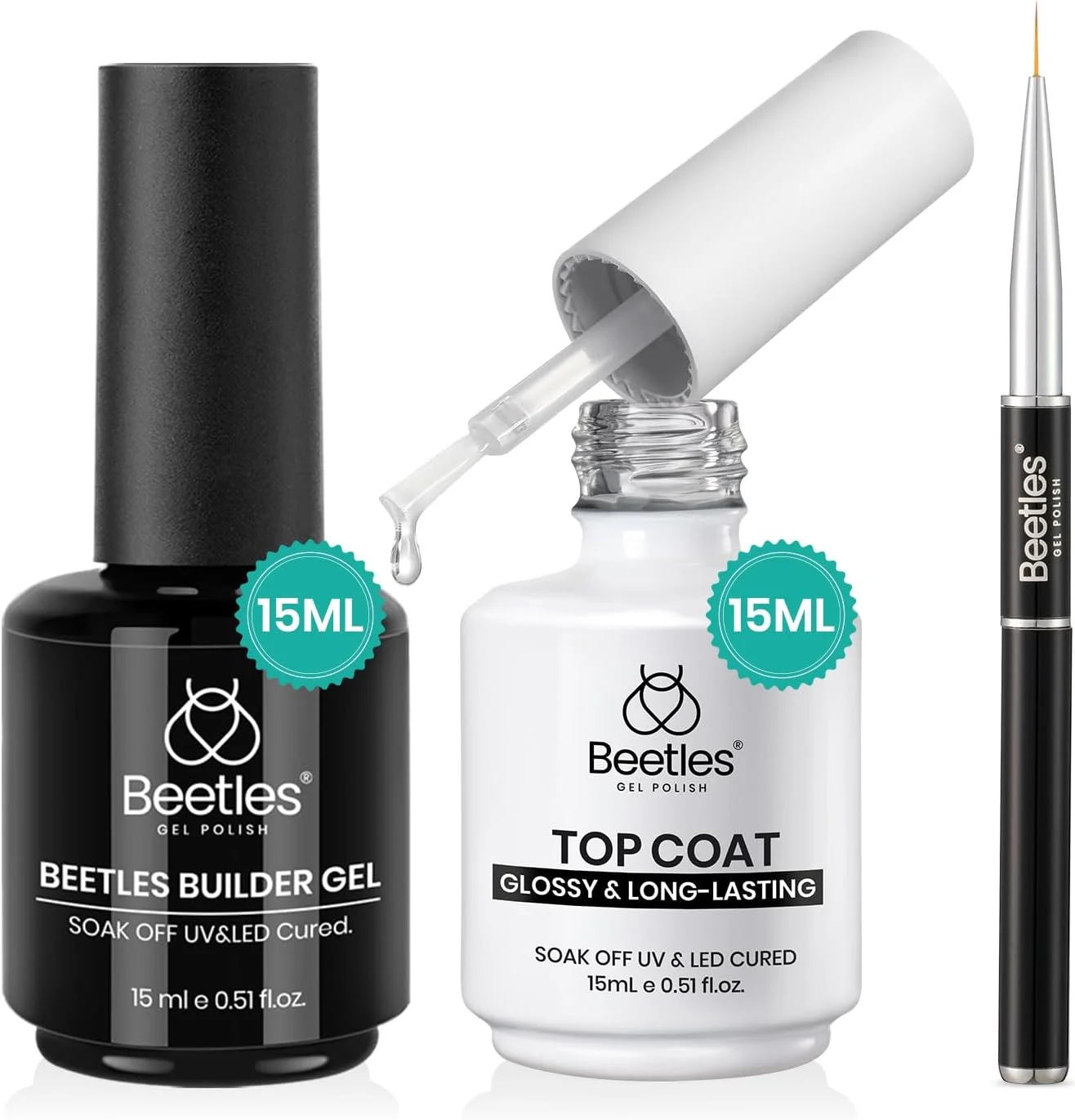 ژل بیلدر و تاپ کت براق کننده ناخن با برس طراحی ناخن، 15 میلی لیتر، کم حرارت، ضد حساسیت، شفاف، 7 در 1، ژل تاپ کت با درخشش بالا و ماندگاری طولانی