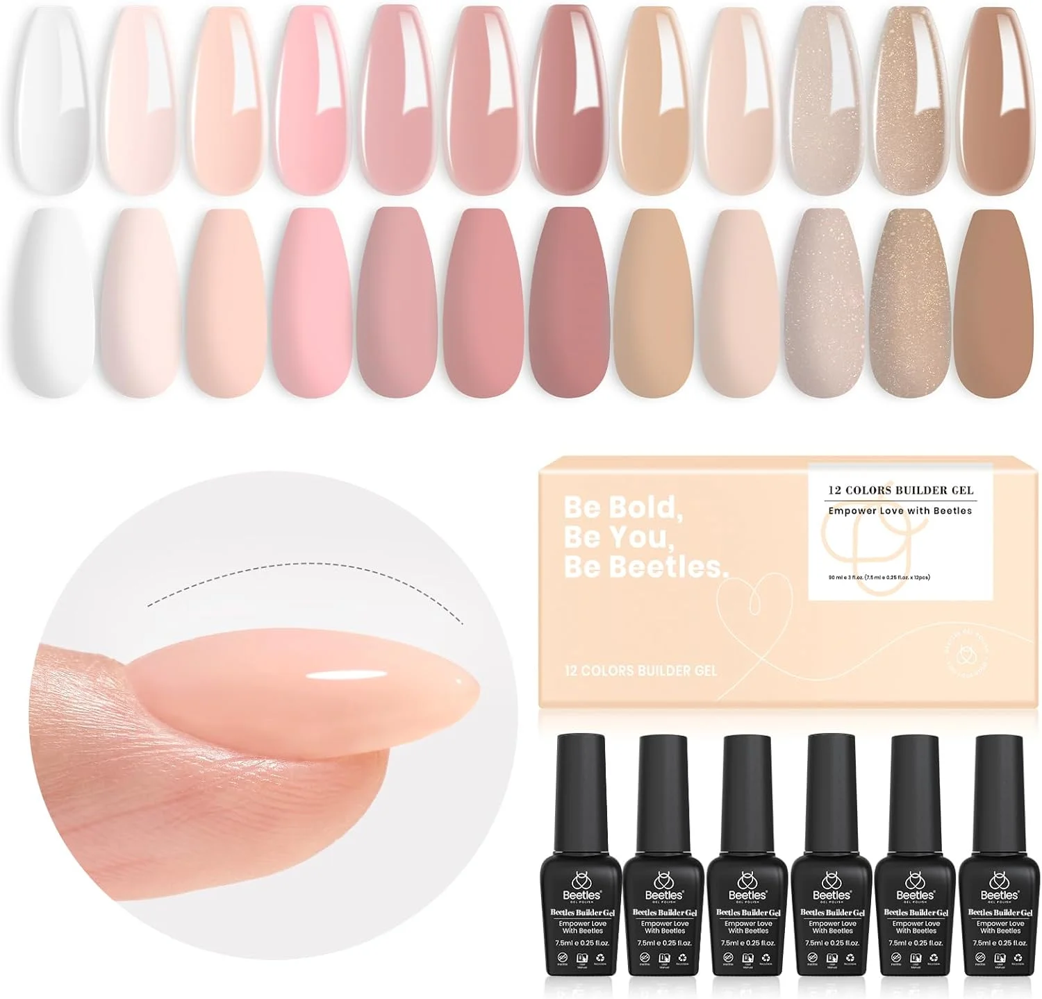ژل بیلدر ناخن بیتلز، 12 عدد ژل بیلدر 7 در 1 صورتی رز، رنگ های بژ سفید ژل سخت بیلدر اکستنشن، ژل تقویت کننده ناخن، ست هدیه زیبایی طراحی ناخن برای زنان