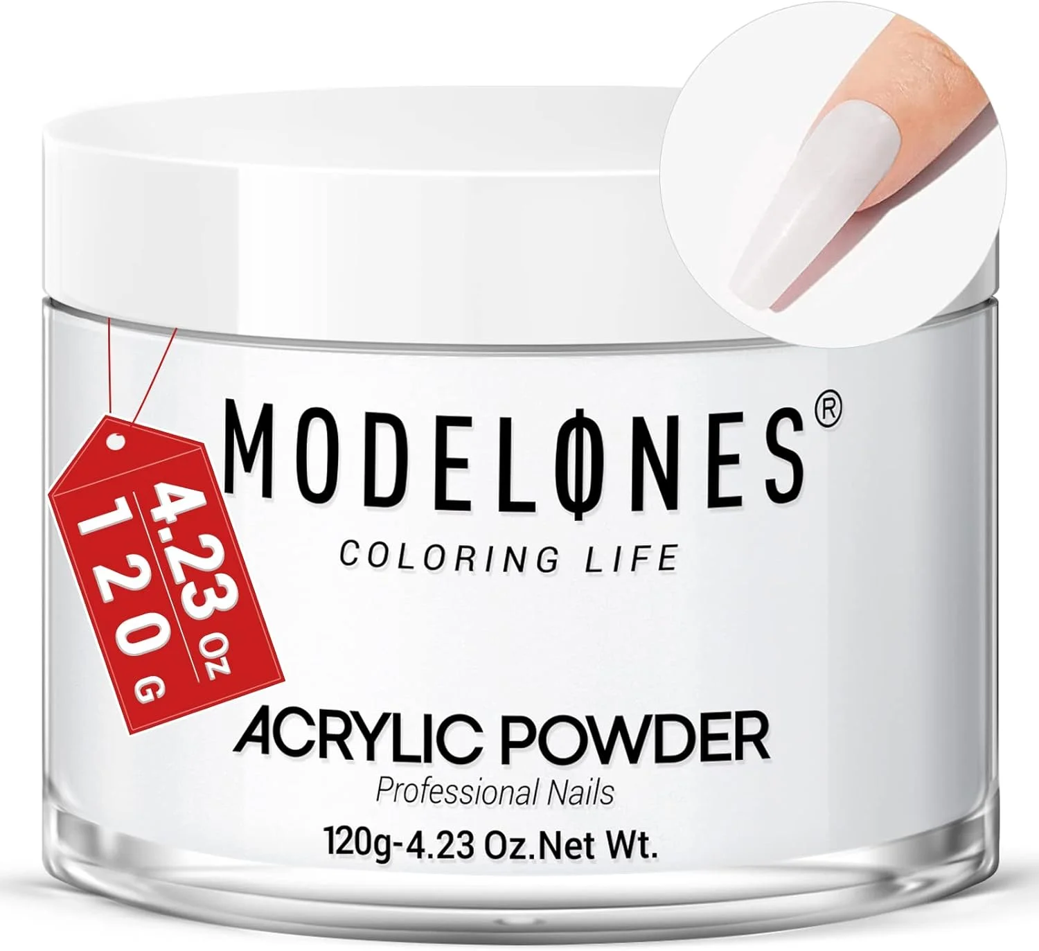 پودر اکریلیک سفید Modelones، سیستم پودر ناخن اکریلیک حرفه ای 120 گرمی برای مانیکور سه بعدی فرانسوی، طراحی ناخن، بدون بو و ماندگاری طولانی